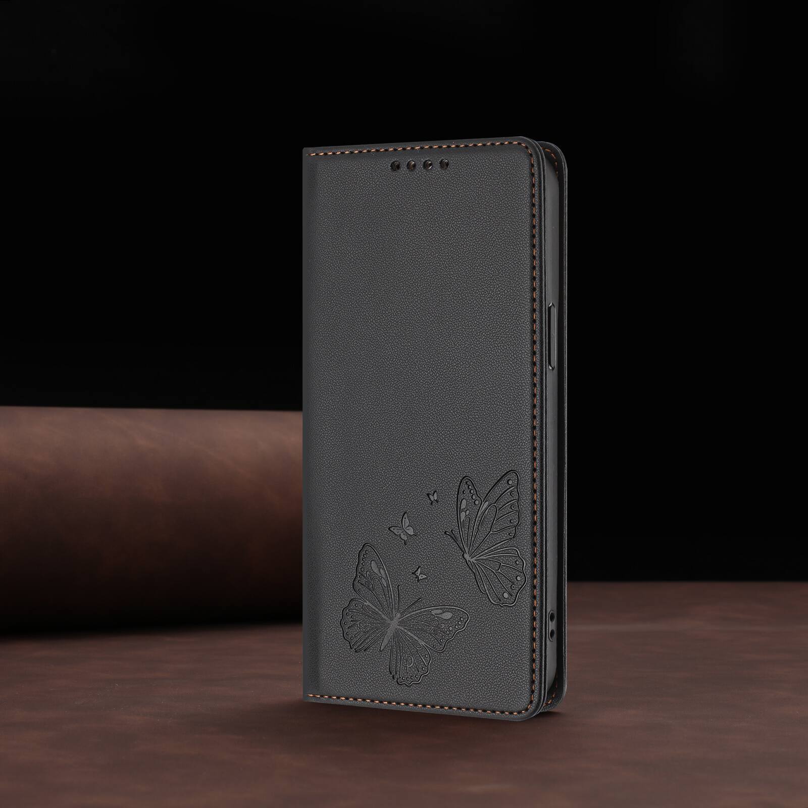 Alt View 5. Dteck - For Samsung Galaxy A36 5G Butterfly Embossed PU Leather RFID Blocking Flip Kickstand Wallet Case with Card Slots - Black.