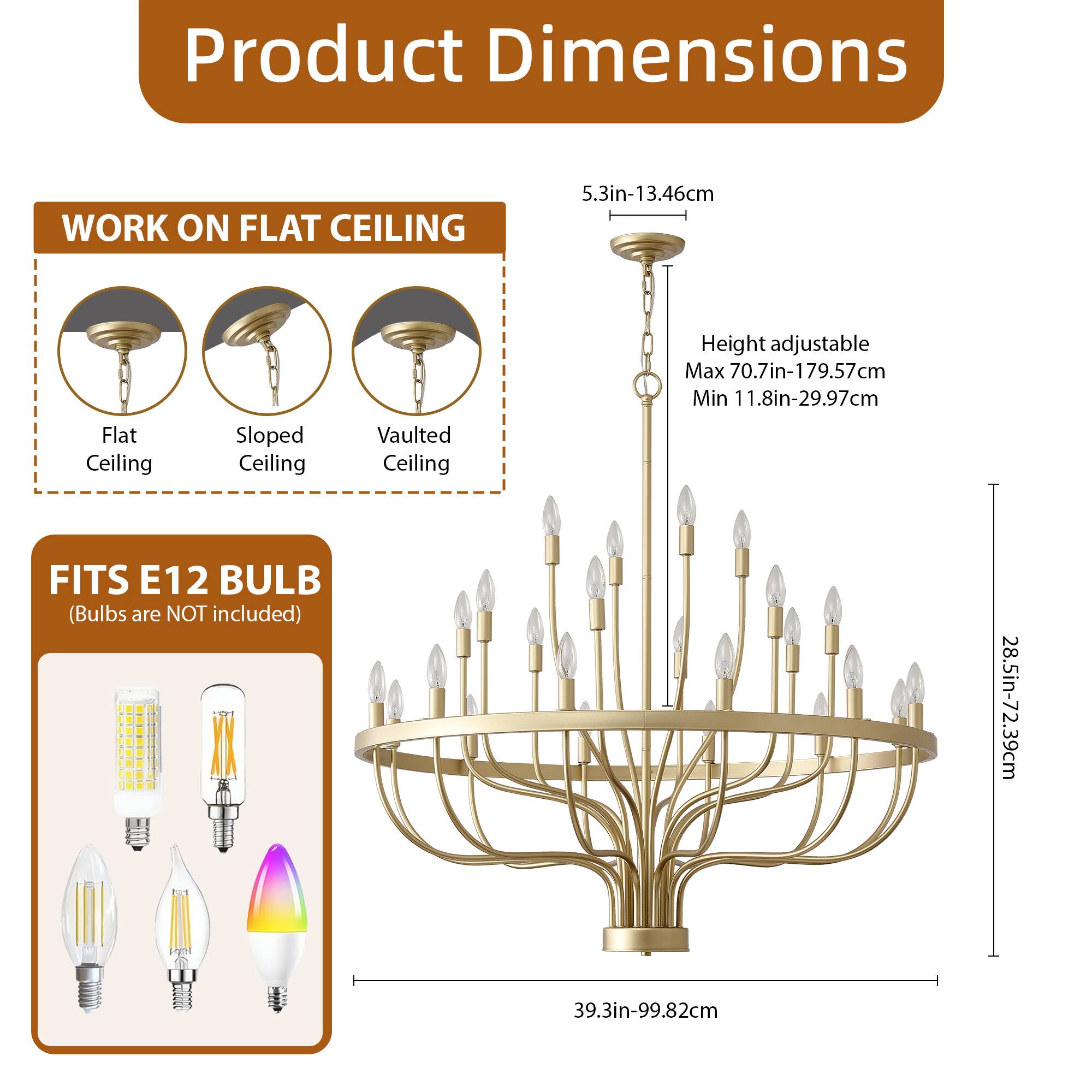 Alt View 1. RYHNUYNE - Gold Chandelier 24 Light Large Chandelier for High Ceilings 39.3in Farmhouse Wagon Wheel Chandeliers for Hallway Foyer - Gold.