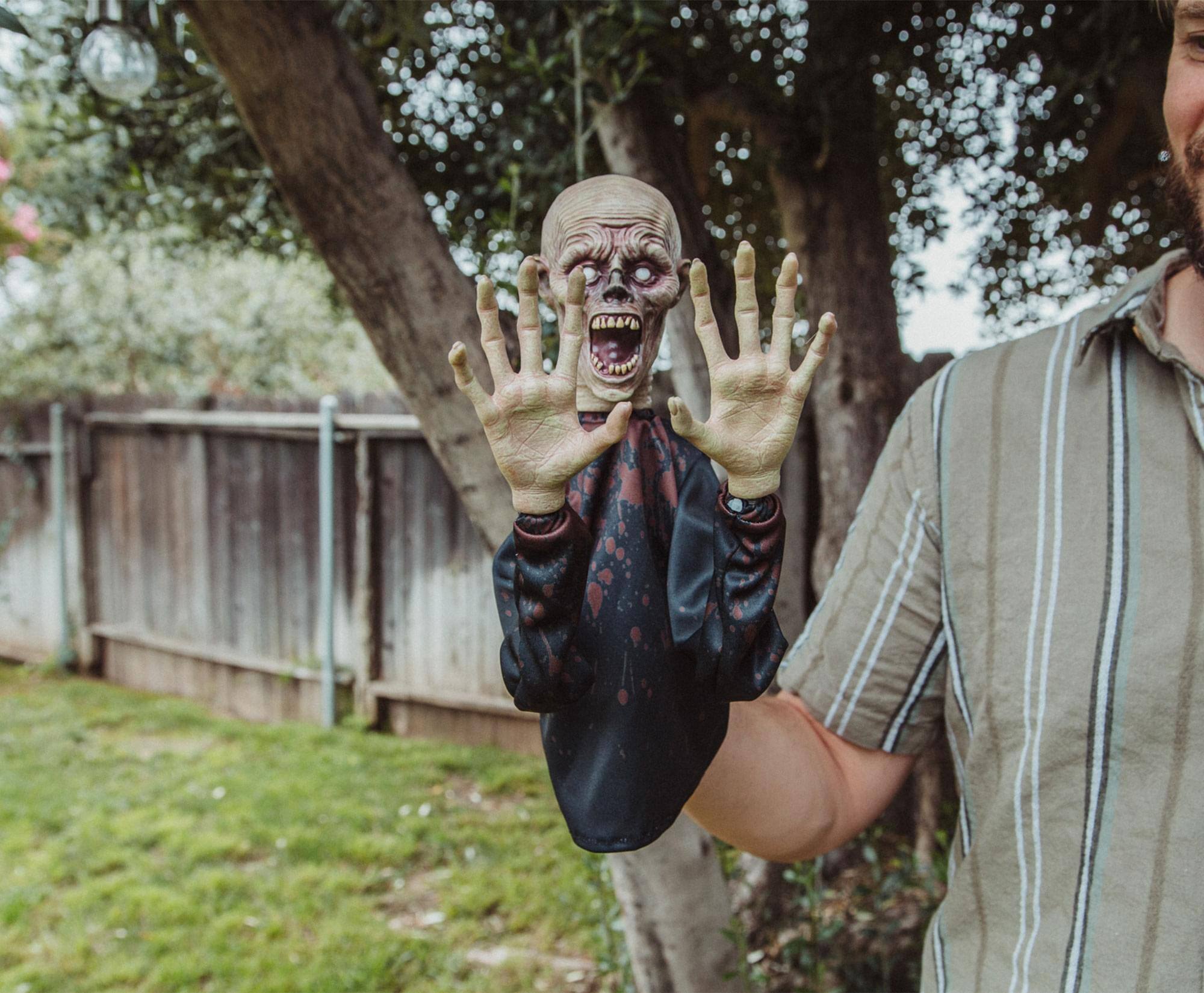 Alt View 4. Toynk - Horror Reachers Zombie 13-Inch Boxing Puppet Toy | Toynk Exclusive - Black.