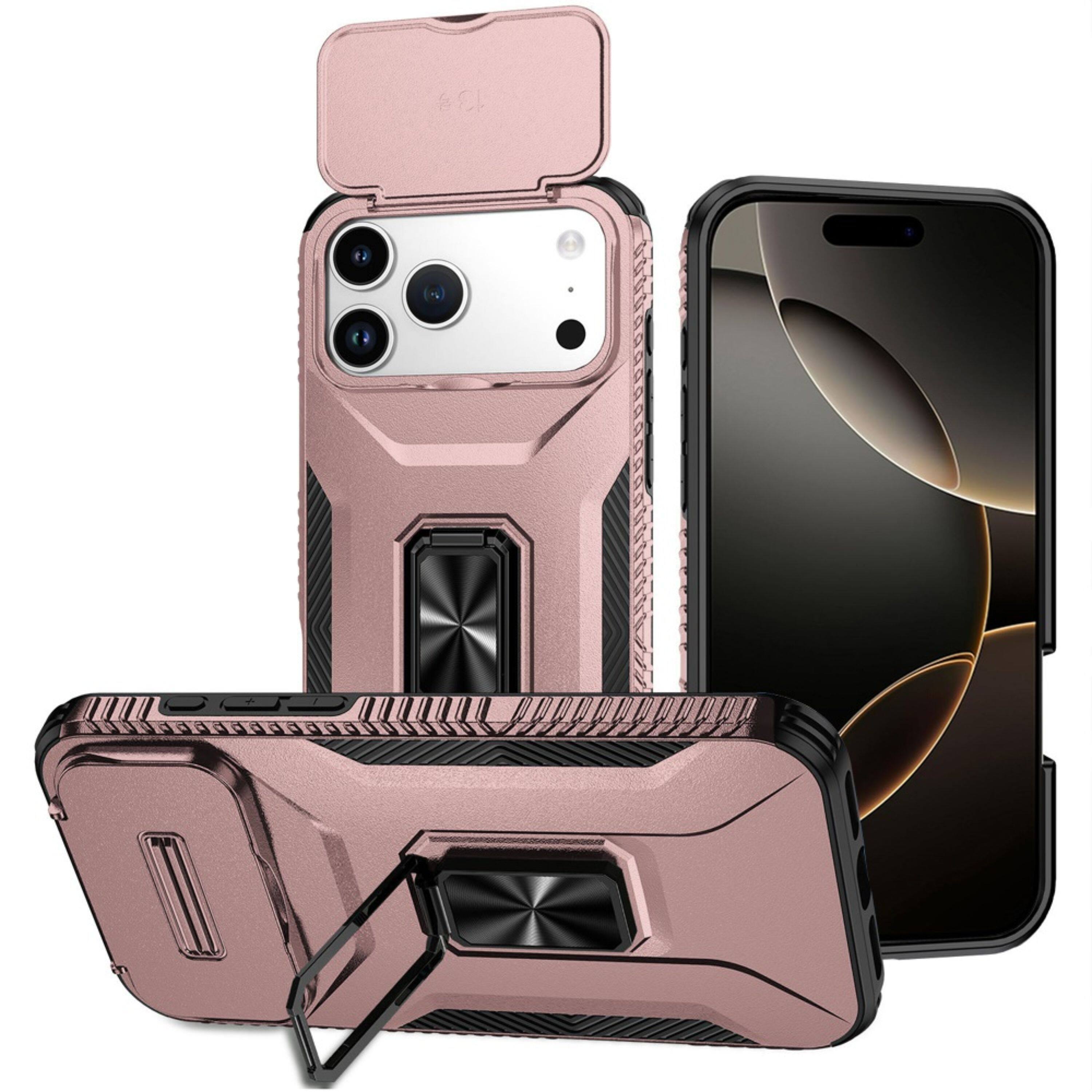 Front. Kitcheniva - Full Coverage Metal Stand Case With Lens Cover And Tempered Glass For iPhone 17 Pro Max Rose Gold - Rose Gold.