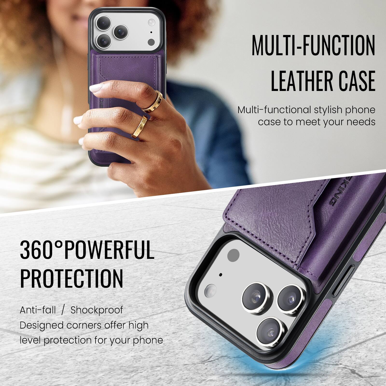MULTI-FUNCTION LEATHER CASE

Multi-functional stylish phone case to meet your needs

360° POWERFUL PROTECTION

Anti-fall / Shockproof
Designed corners offer high level protection for your phone