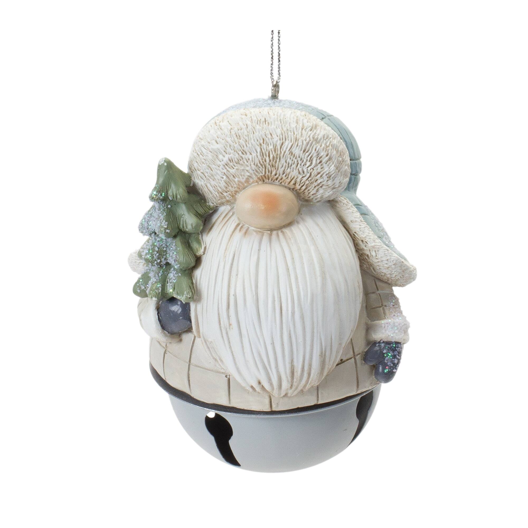 Back. BreeBe - Gnome Sleigh Bell Ornament (Set of 12) - Blue, Cream.
