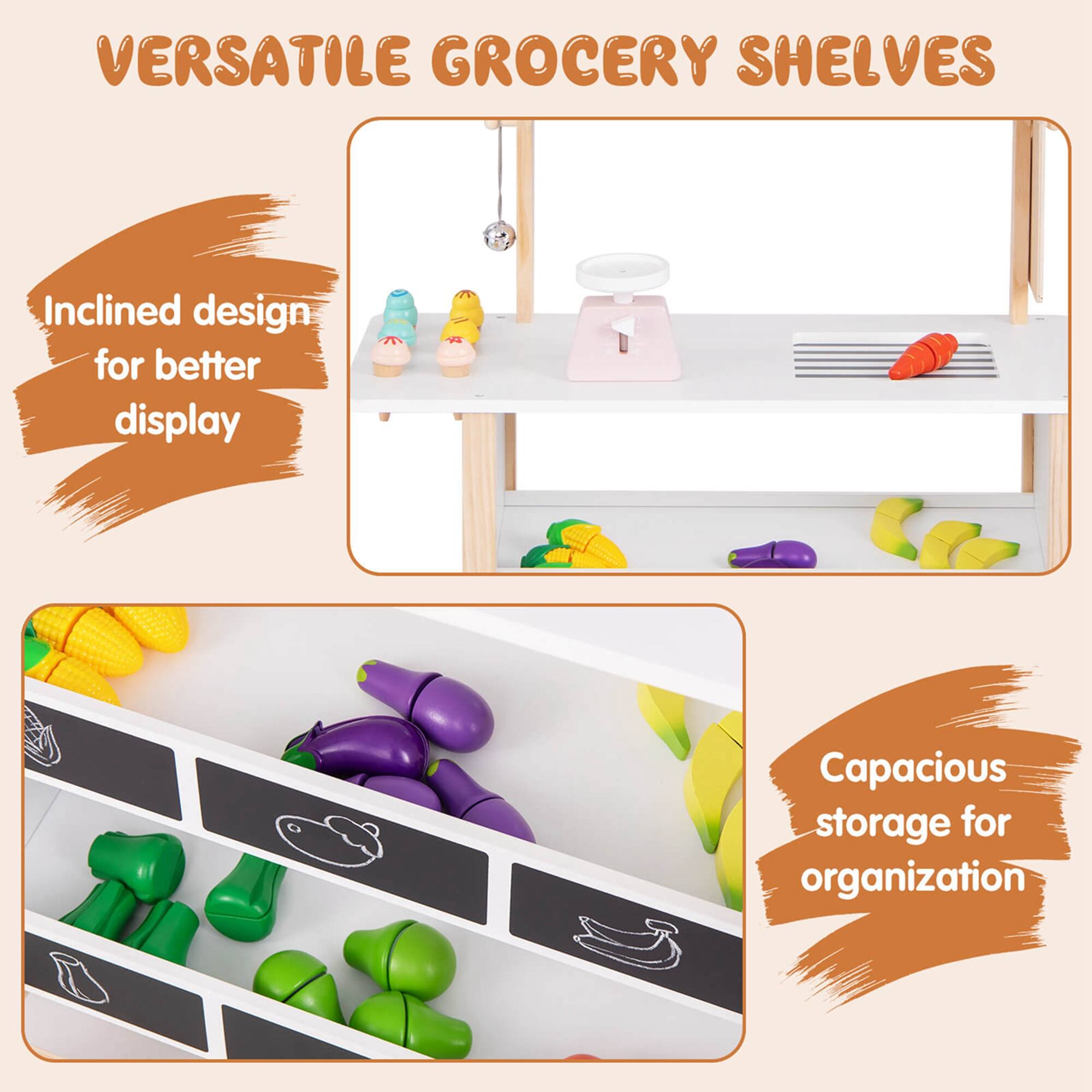 VERSATILE GROCERY SHELVES

Inclined design for better display

Capacious storage for organization