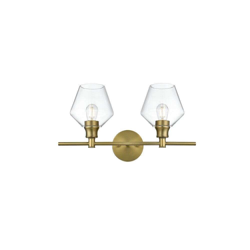 Back. Living District - Gene 2 Light Satin Gold and Clear Glass Wall Sconce - Satin Gold.