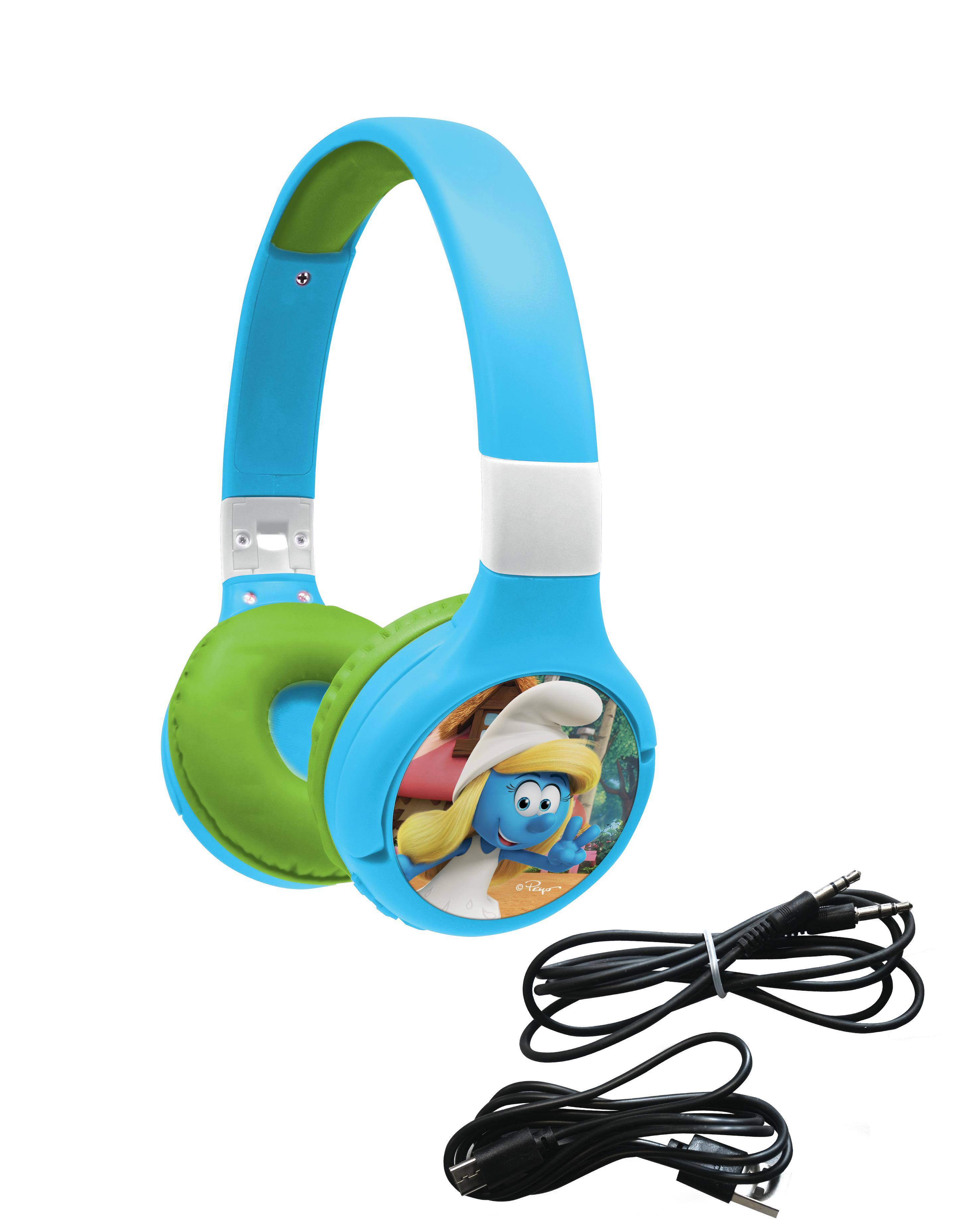 Alt View 2. Lexibook - Smurfs 2-in-1 Bluetooth Foldable Headphones with Safe Volume for Kids.