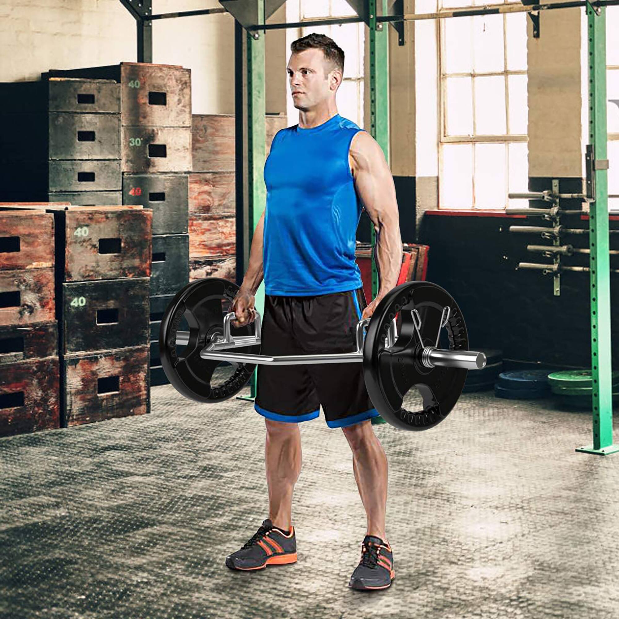 Alt View 12. Costway - 56'' Olympic Trap Bar with  Knurled Handles for Weight Lifting and Bodybuilding - Silver.