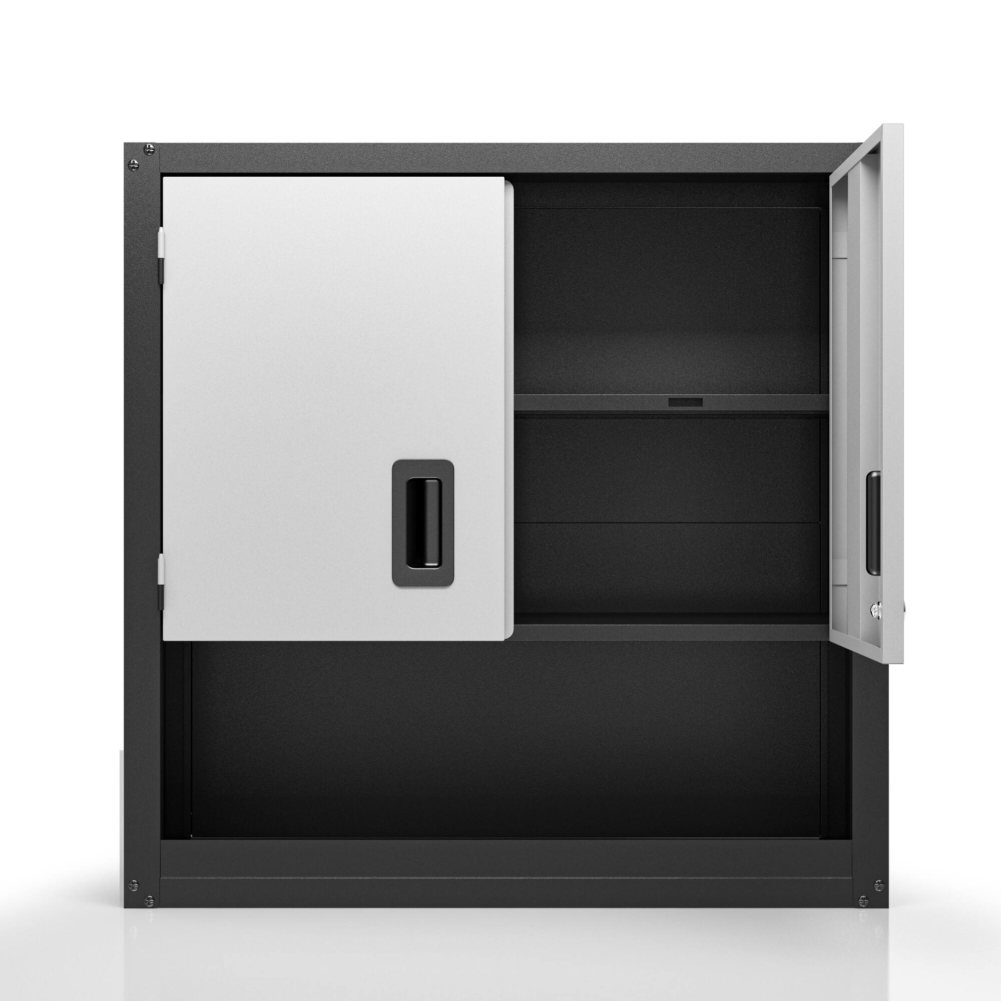 Angle. TinyHomie - Garage Wall Cabinet with Locking Doors and Adjustable Shelf, Metal Wall Cabinet, Floating Upper Storage Cabinet in Gray - Gray+Black.