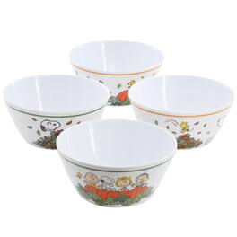Peanuts - Happy Fall 4 Piece 5.8 Inch Round Melamine Cereal Bowl Set in Assorted Designs - White
