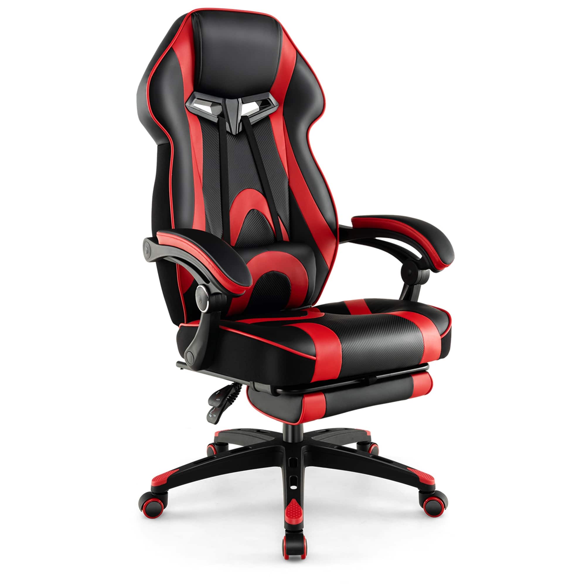 Front. Costway - Costway Adjustable E-Sports Racing Style Chair with Padded Headrest, Lumbar Support - Black + Red.