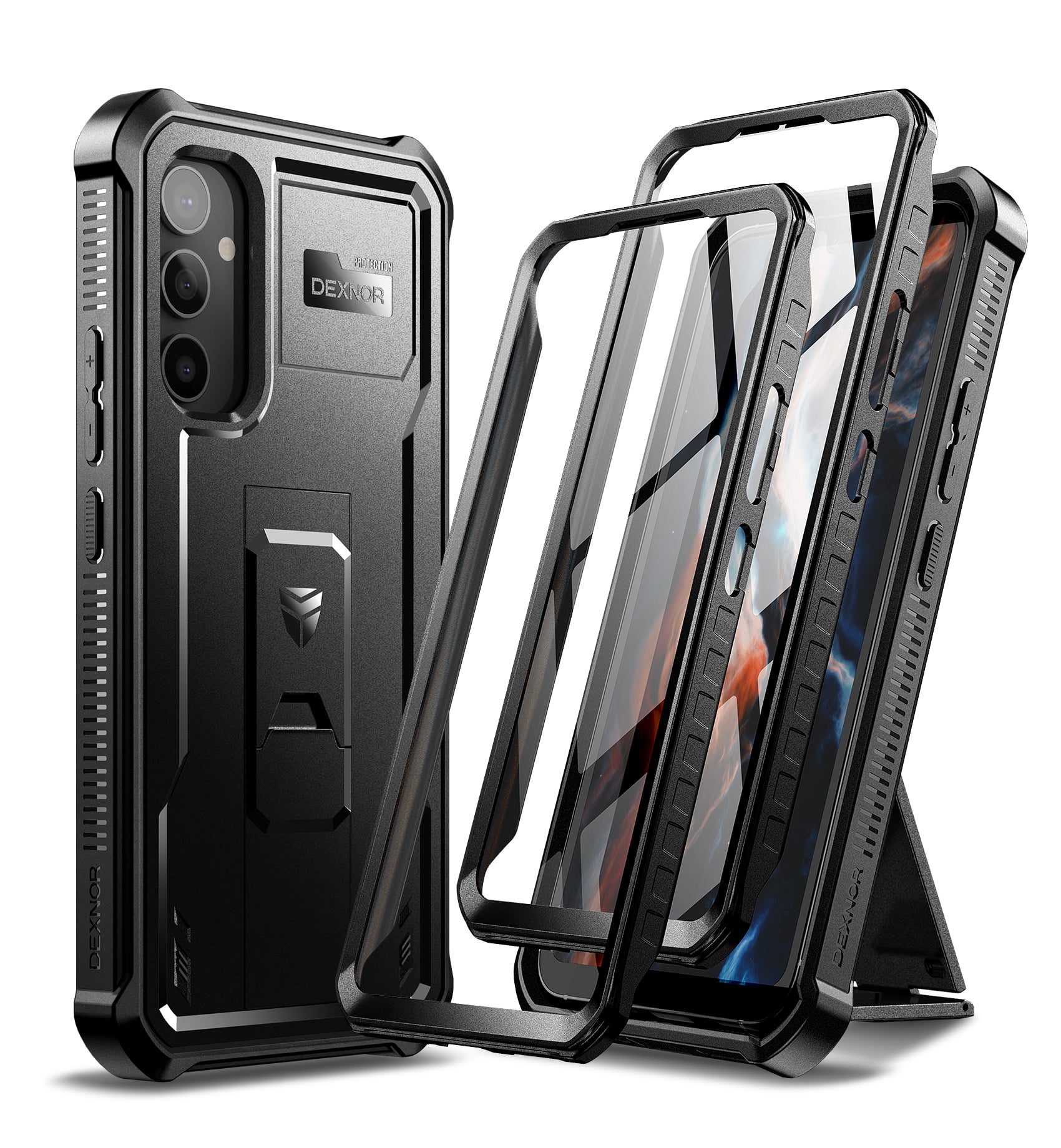 Dexnor - Case for Samsung Galaxy A34 with Full-Body Shockproof Rugged Heavy-Duty Protection, 2 Front Frames, Screen Protector - Black