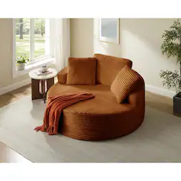 Yardgrace - Oversized 55.1" Round Corduroy Chaise Lounge – Deep Seat Cloud Sofa, No Assembly Needed - Orange