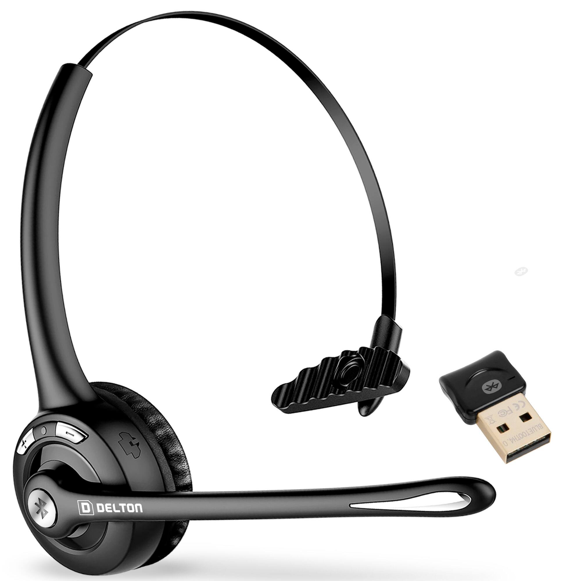 Delton - 10X Bluetooth Headset, Auto-pair USB Dongle (DBTHEAD10XBTDL) - Black