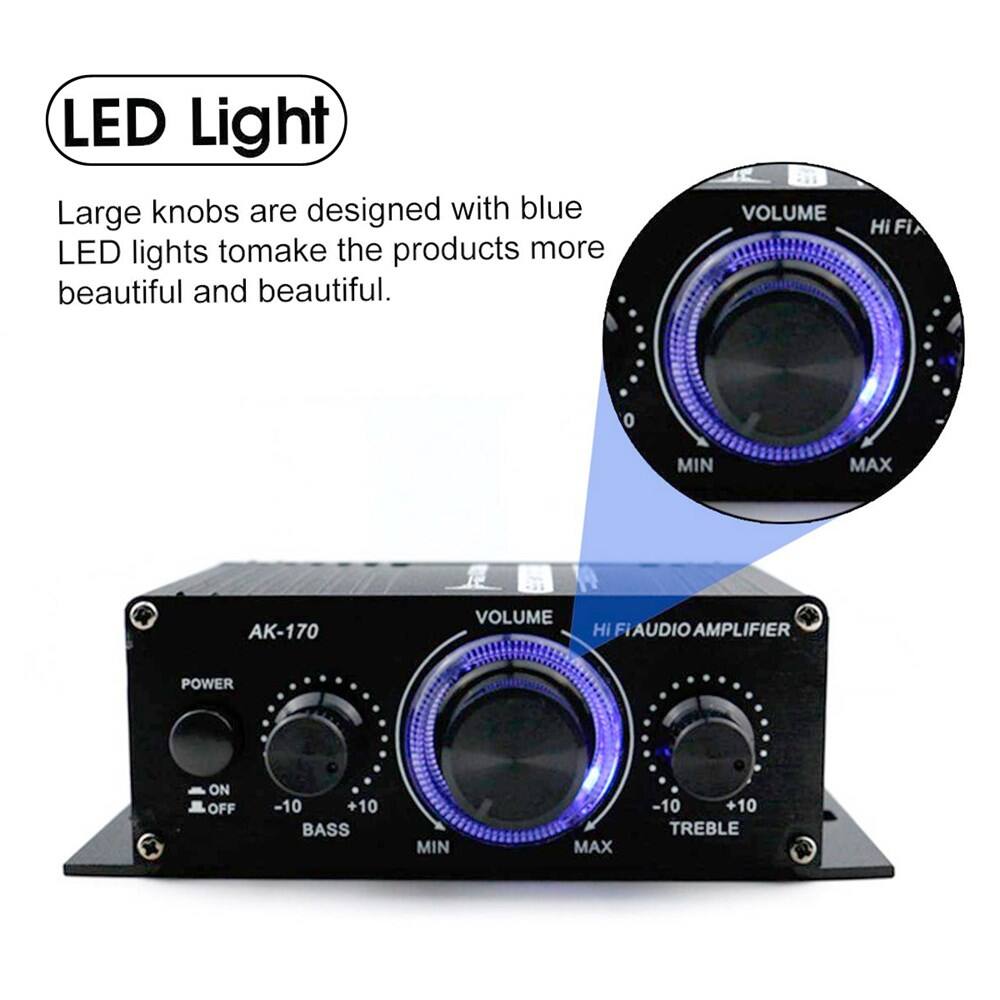 LED Light

Large knobs are designed with blue LED lights to make the products more beautiful and beautiful.

VOLUME Hi Fi AUDIO AMPLIFIER

POWER ON OFF

VOLUME MIN MAX

BASS MIN MAX

TREBLE MIN MAX