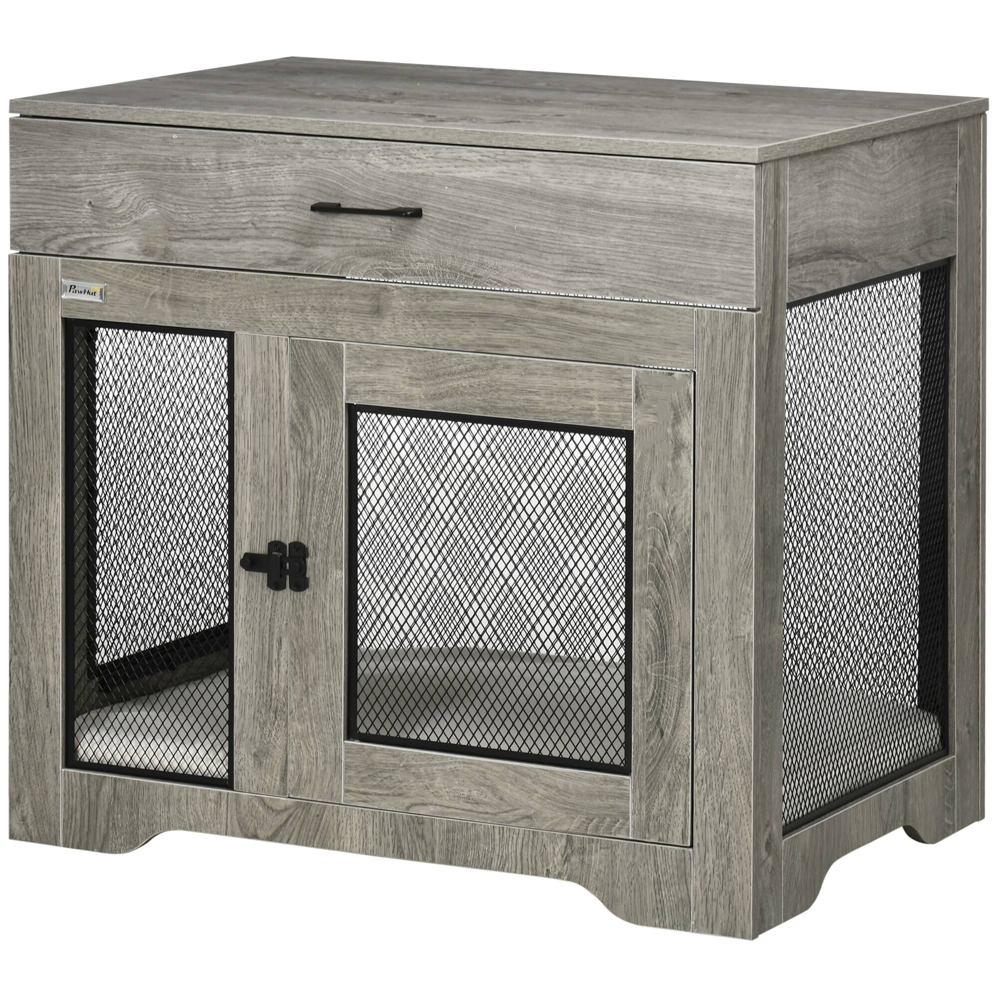 Alt View 6. Siljoy - Dog Crate End Table with Washable Cushion & Drawer, 2‑Door Kennel for Medium Dogs up to 44 lbs.