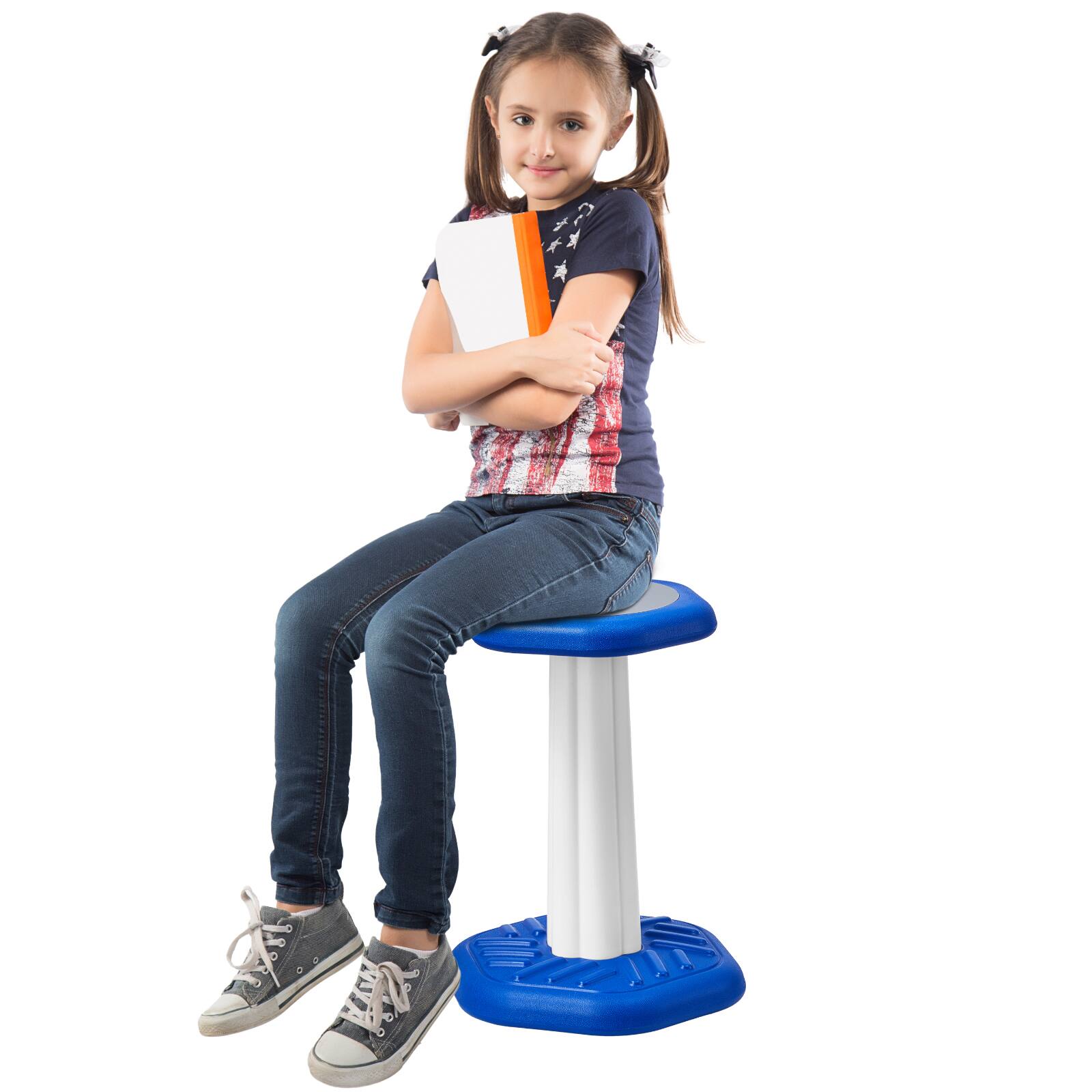 Front. VEVOR - Kids Wobble Chair, Active Chair with Sponge Cushion, Wobble Stool Improves Focus, Posture and Calm Children, Age 7-14 - Blue.