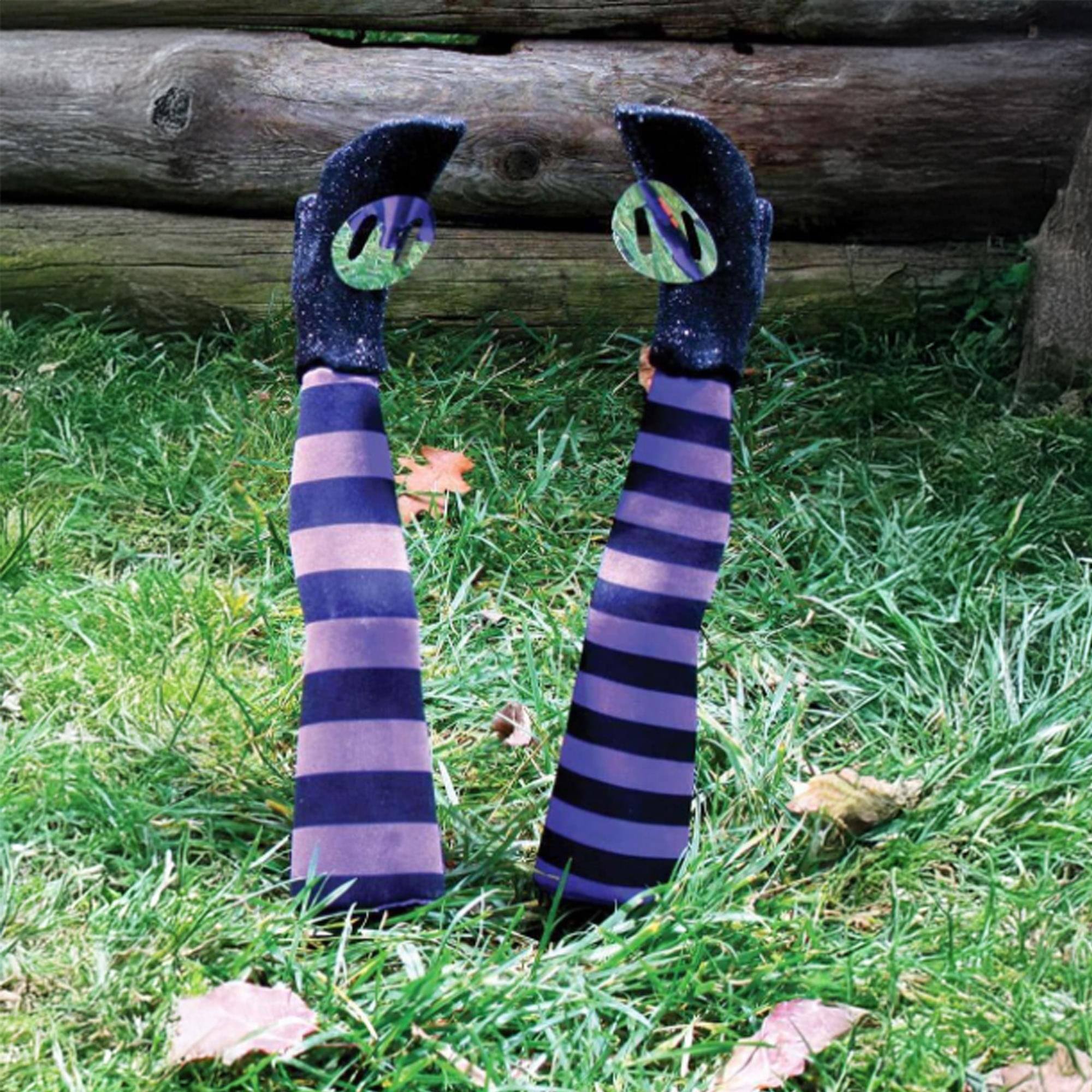 Alt View 1. Funworld - Witch Legs Yard Stakes Purple/Black Halloween Décor - Purple/Black.