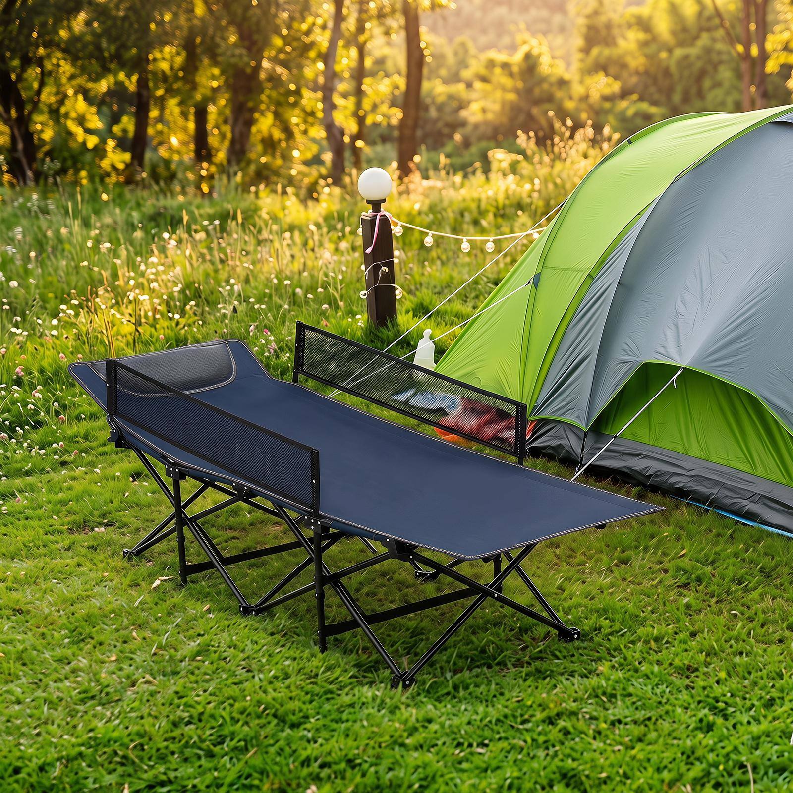 Alt View 1. Costway - Costway Foldable Camping Cot with Headrest Mesh Side Rails Carry Bag Metal Frame for Hiking - Navy.