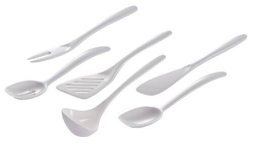 Front. Hutzler - 6 Piece Melamine Mini 7.5 Inch Cooking Utensil Set - White - White.