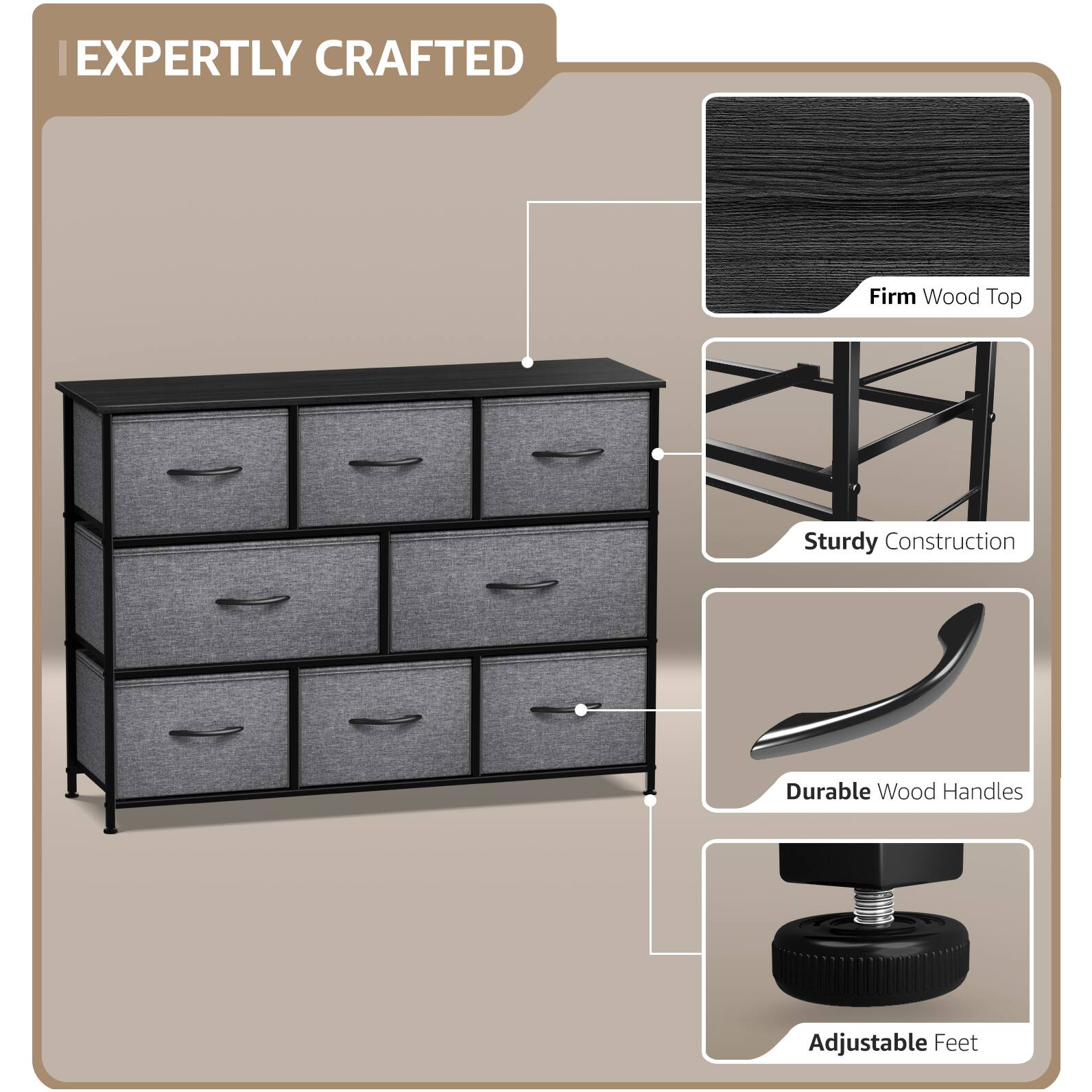 EXPERTLY CRAFTED

- Firm Wood Top
- Sturdy Construction
- Durable Wood Handles
- Adjustable Feet