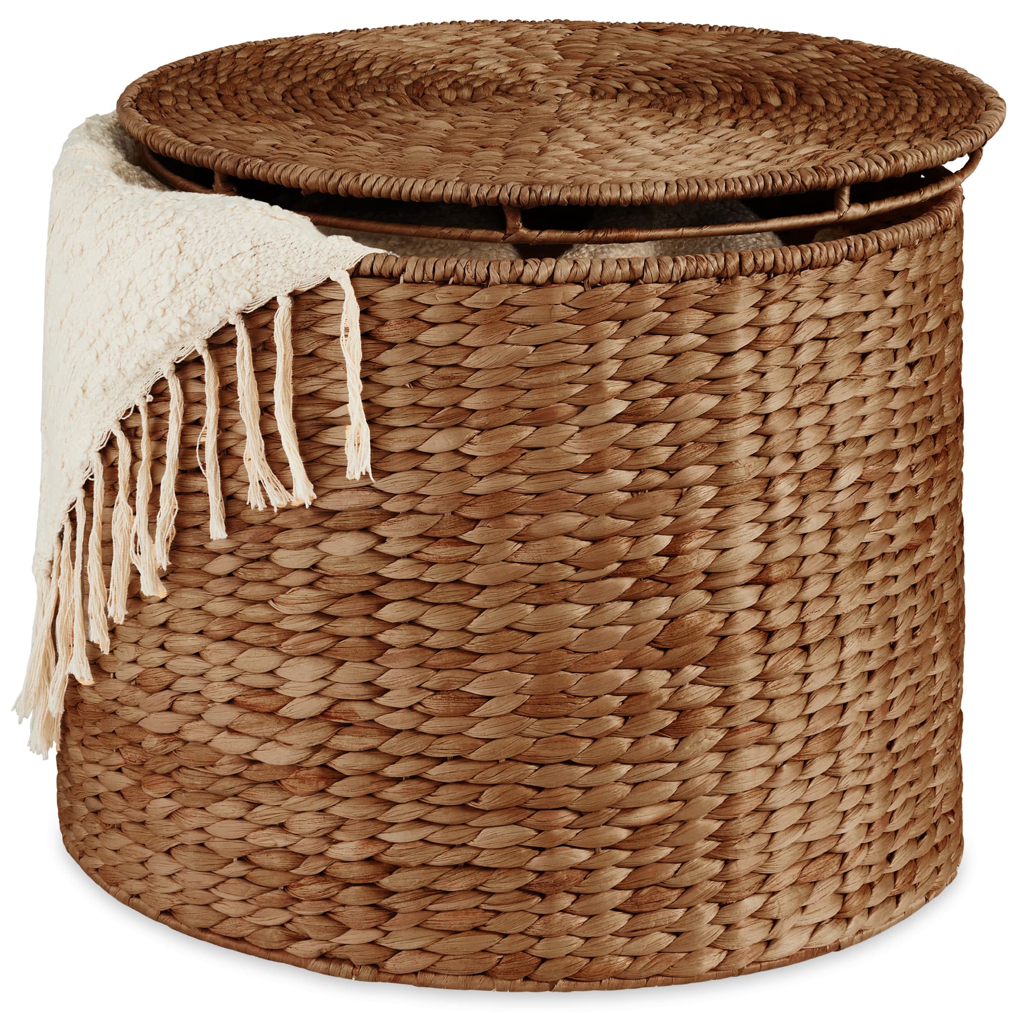 Best Choice Products - Large Round Storage Ottoman W/ Lid, Handwoven Water Hyacinth Footstool - Chestnut