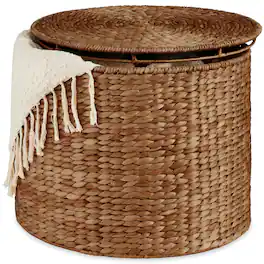 Best Choice Products - Large Round Storage Ottoman W/ Lid, Handwoven Water Hyacinth Footstool - Chestnut