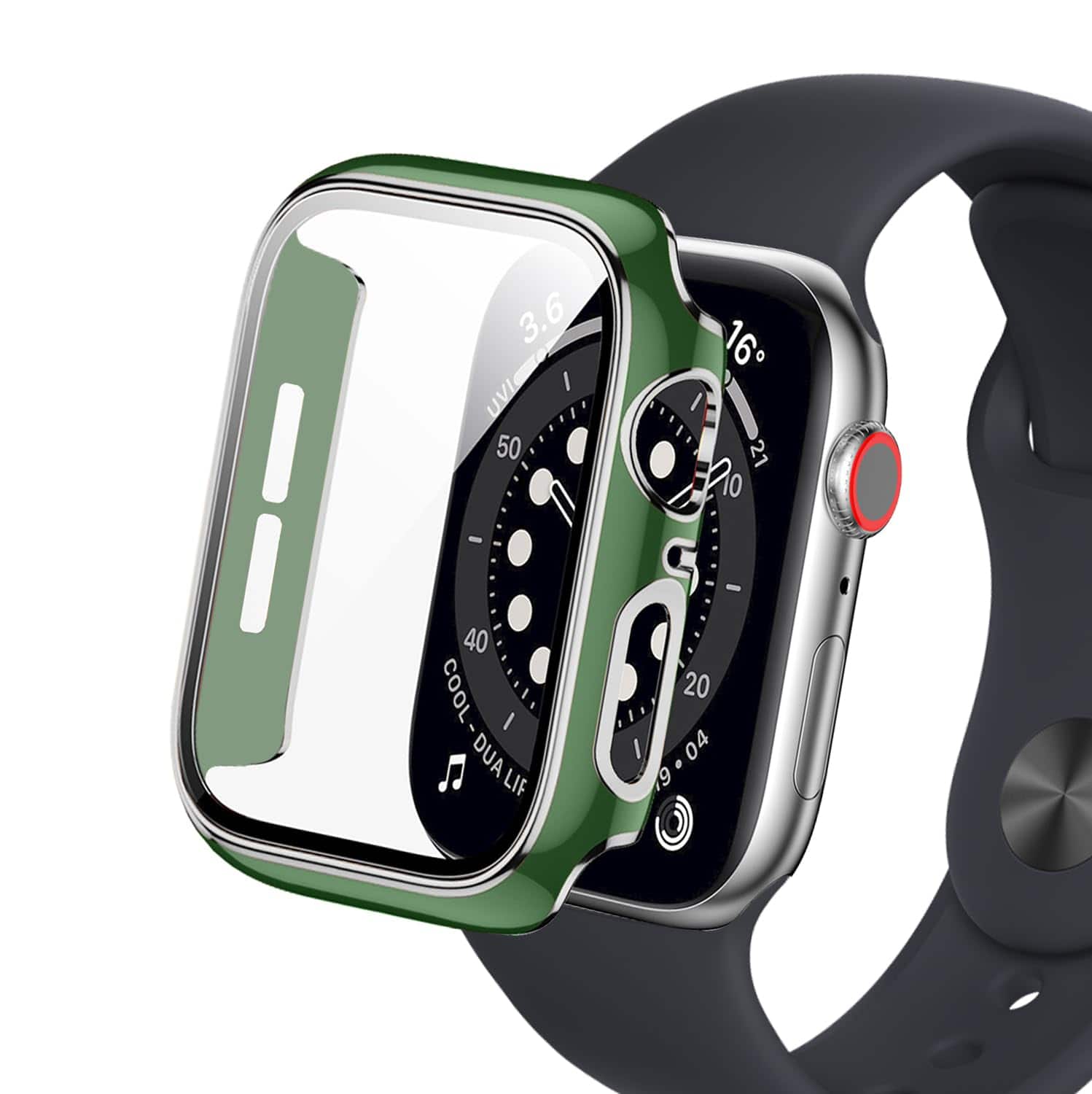 Worryfree Gadgets - Bumper Case with Screen Protector for Apple Watch 44mm, Green/Silver - 44MM - Clear