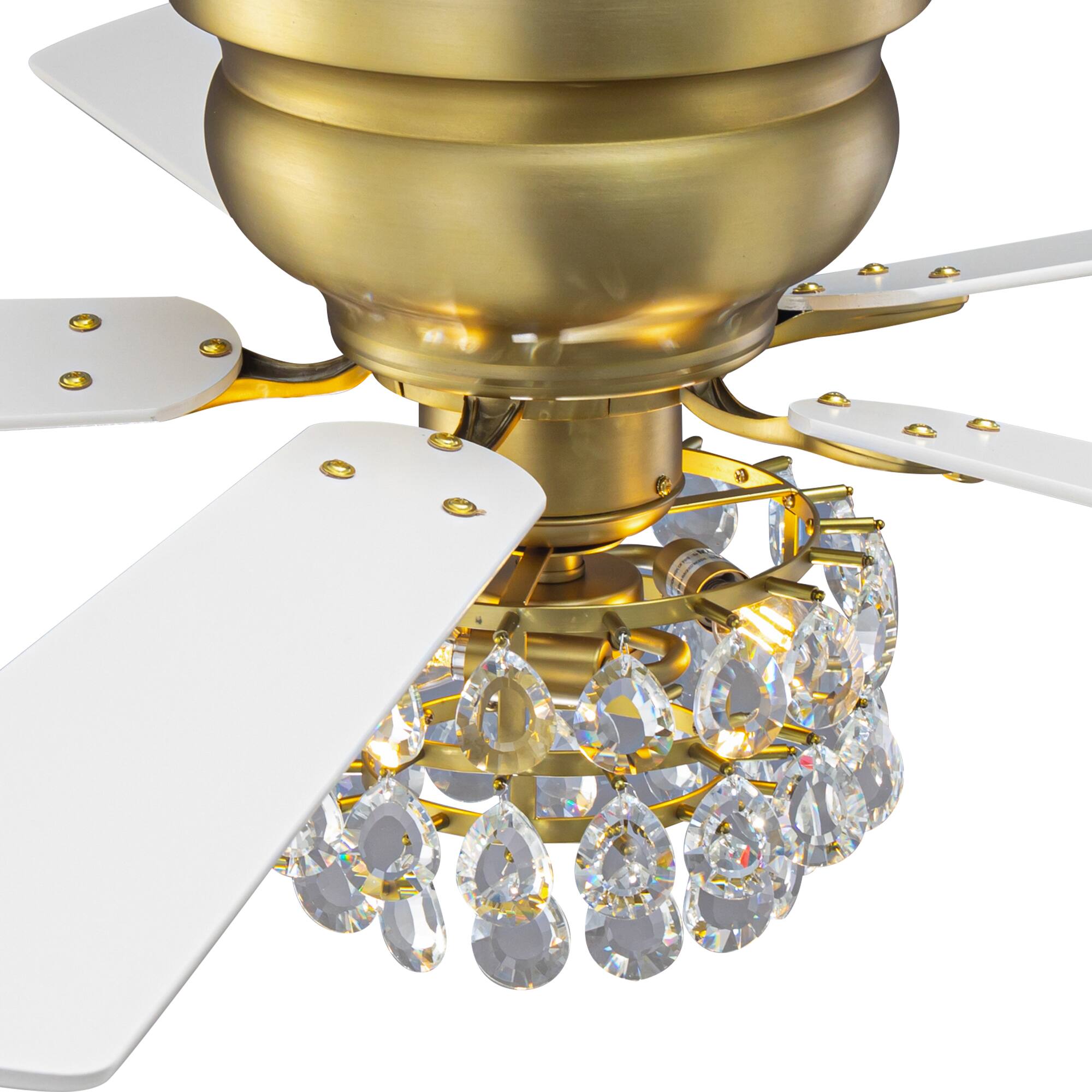 Alt View 9. Parrot Uncle - 48" Modern Crystal Low Profile Ceiling Fan with Light Kit and Remote - Modern Brass.