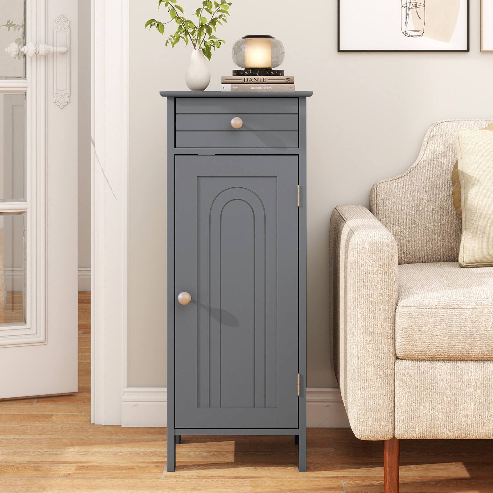 Alt View 4. Costway - Costway Bathroom Storage Floor Cabinet Organizer Free-Standing w/ Drawer - Gray.