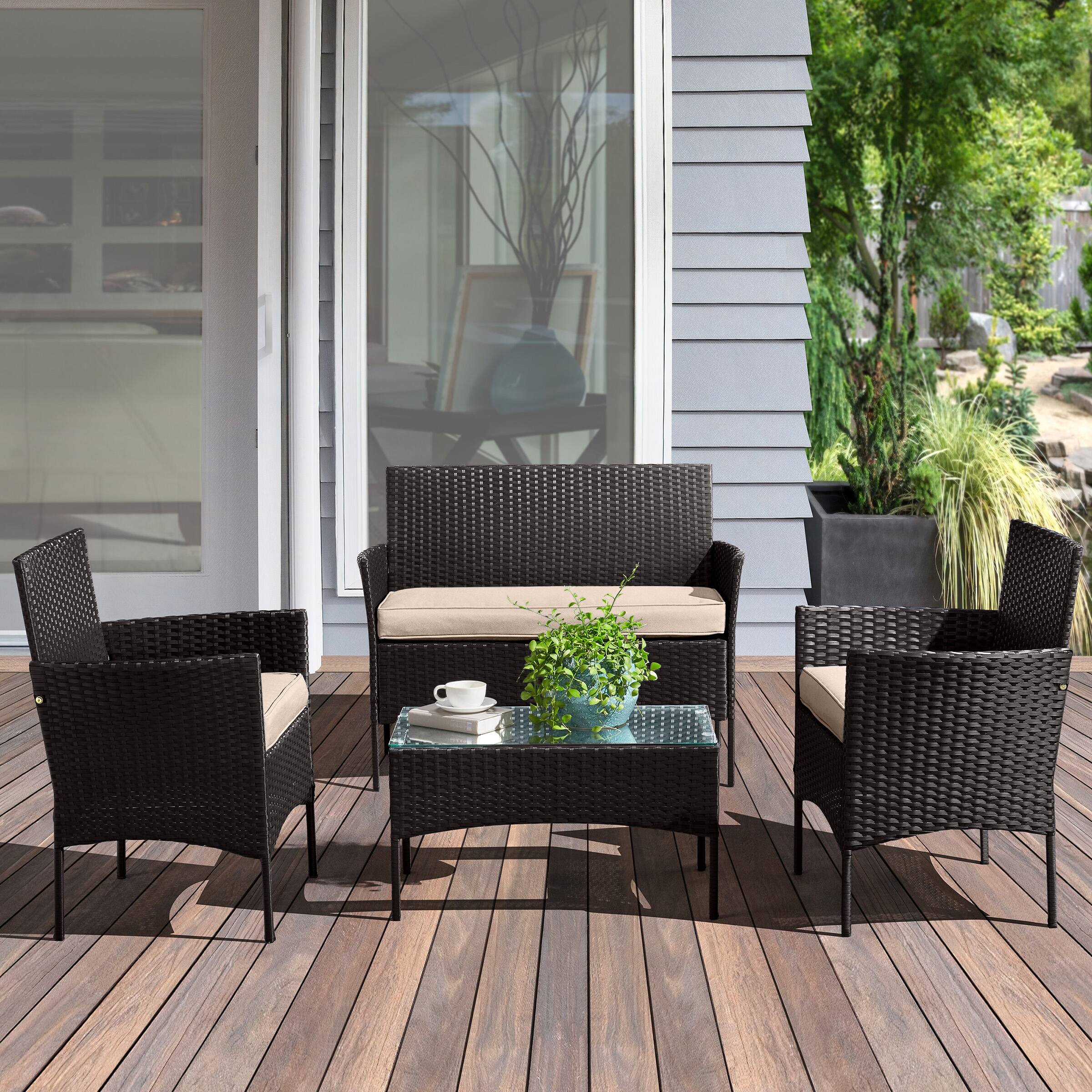 Alt View 6. Lavish Home - 4PC Rattan Patio Furniture Set - Black.