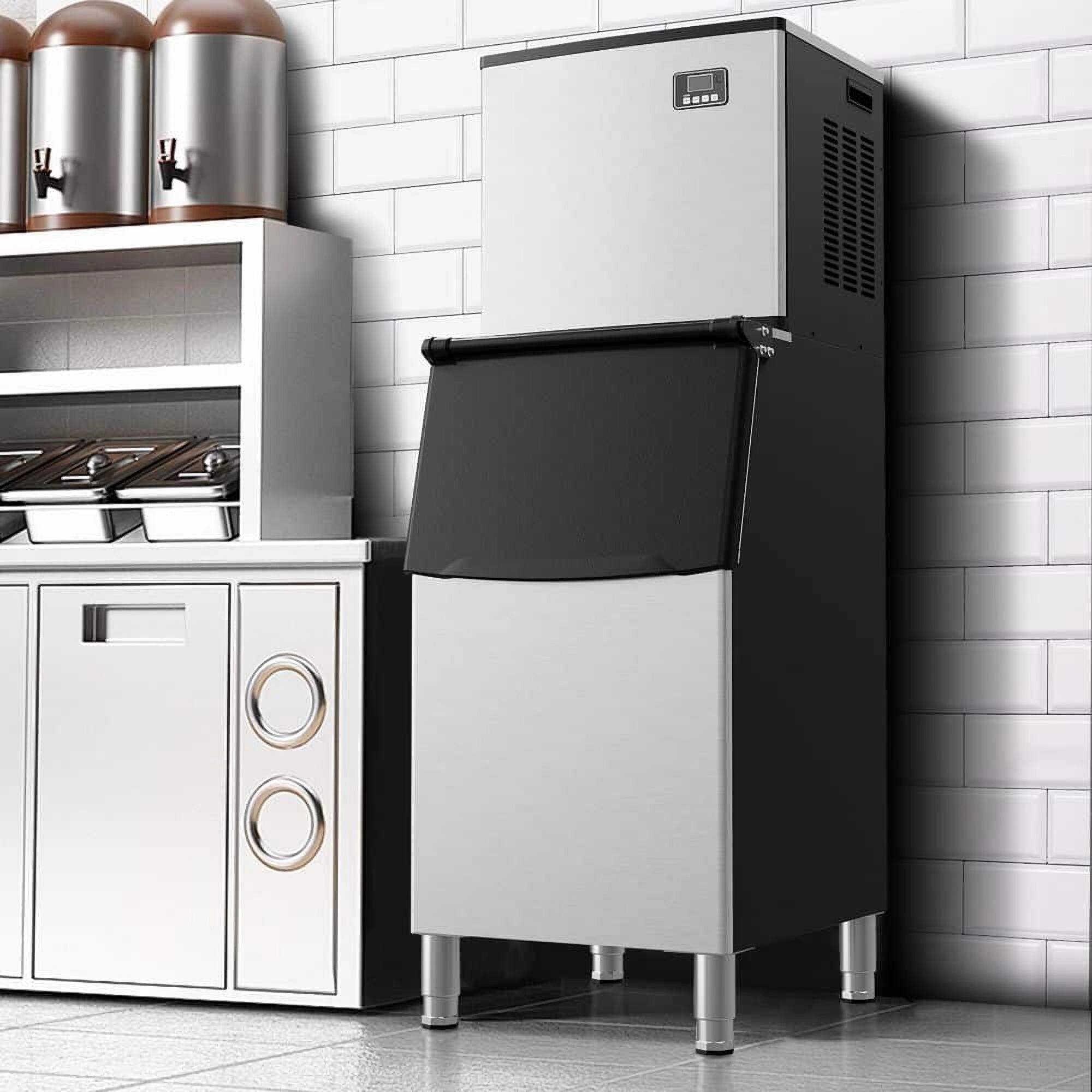 Alt View 6. SIMZLIFE - 22" 400Lbs/24H Full Size Cubes Freestanding Commercial Ice Maker - SECOP Compressor, ETL Approved, 250Lbs Storage - Black silver color scheme.