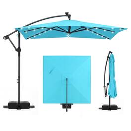 Costway - 8 x 8 FT Solar LED Offset Cantilever Patio Umbrella with 360° Rotation, Crank - Turquoise