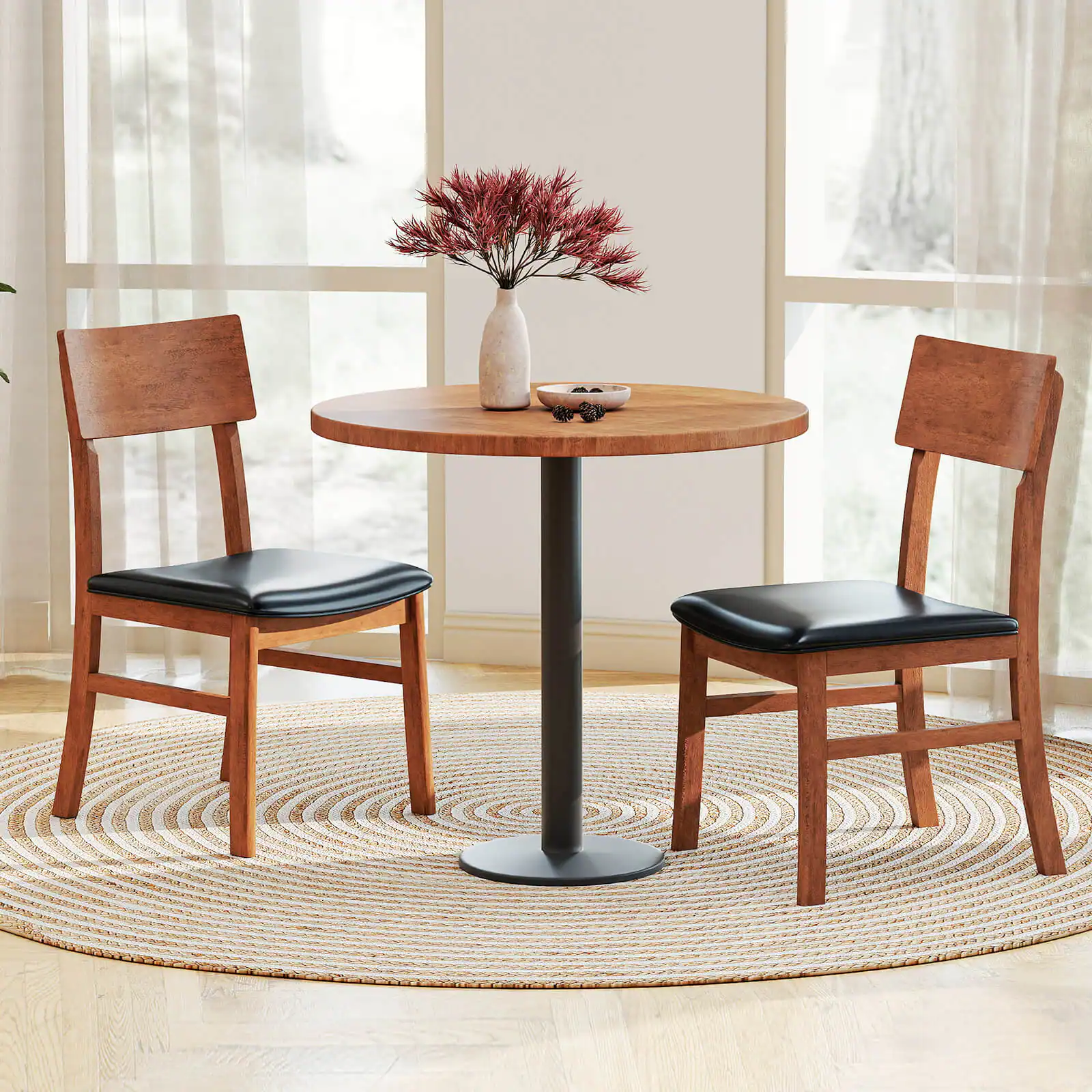 Alt View 3. Costway - Costway Dining Chairs Set of 2 with Rubber Wood Legs & Upholstered Seat Curved Backrest - Black,Oak.