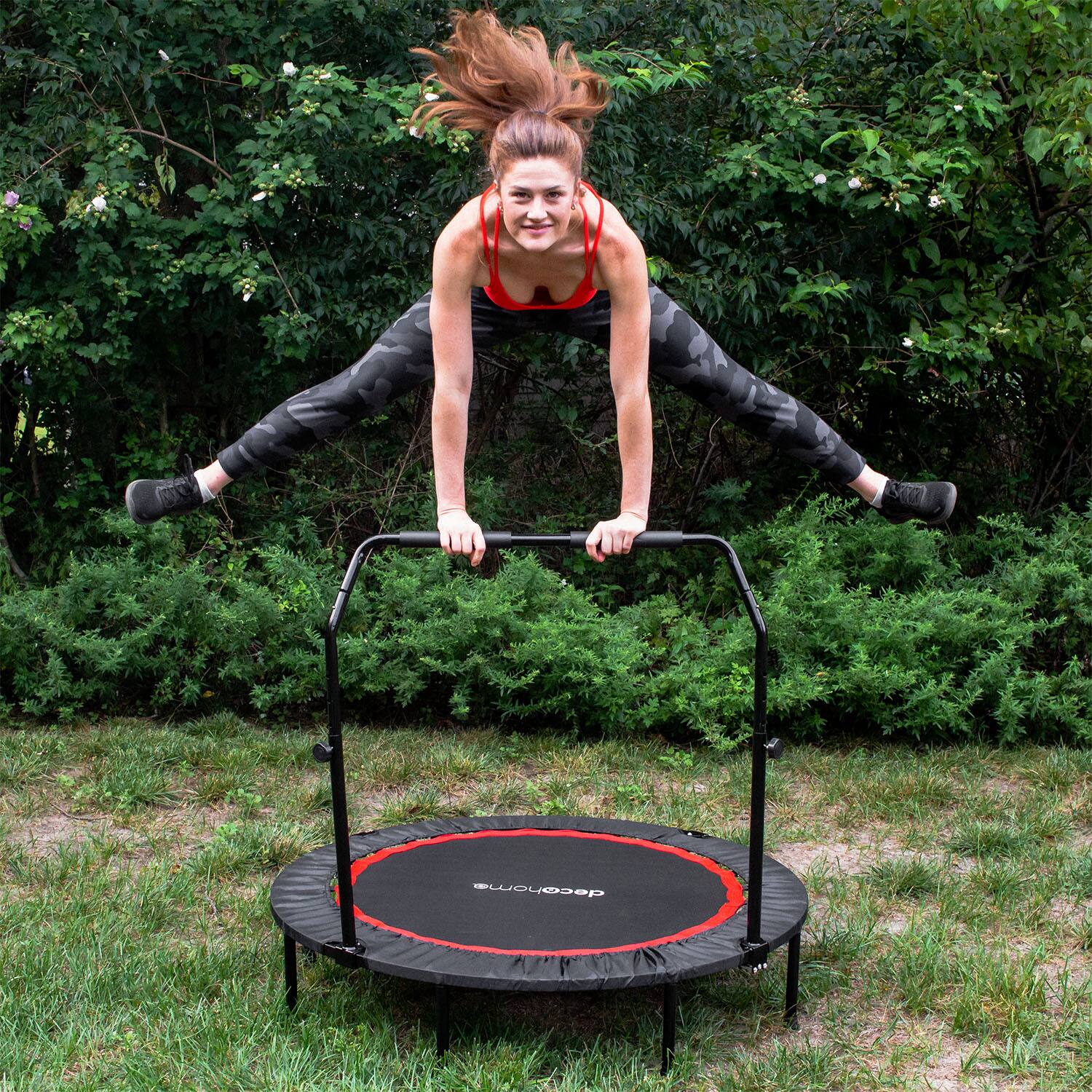 Alt View 8. Deco Home - 48-inch Indoor/Outdoor Fitness Trampoline Rebounder with Adjustable Handle Bar JUMP - Red|Black.