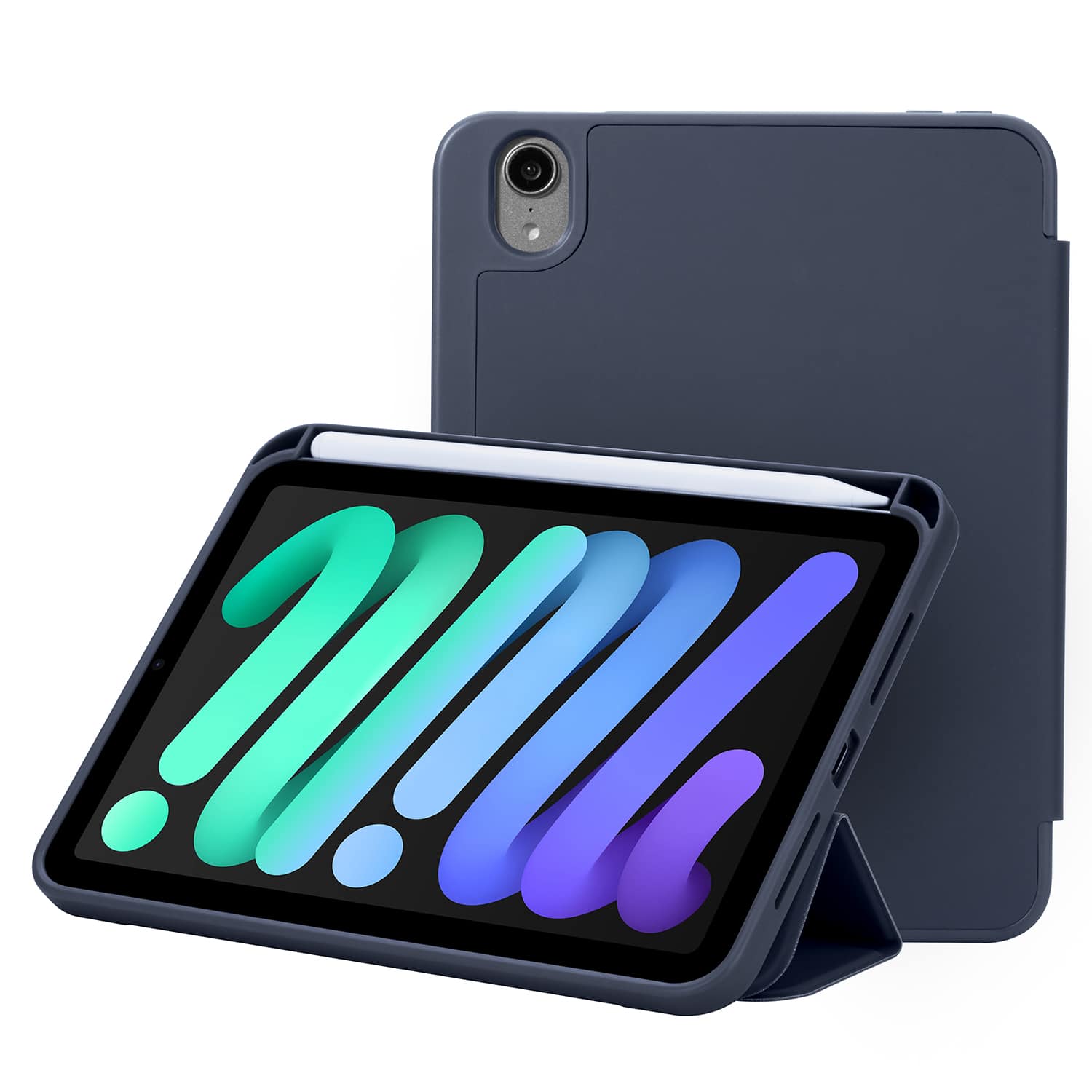 Vena - For Apple iPad Mini 7 Case, iPad Mini 6 Case Cover with Slim Trifold Stand, iPad Mini A17 Pro Case Cover - Blue