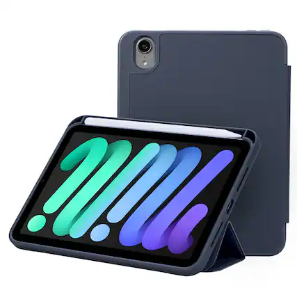 Front. Vena - For Apple iPad Mini 7 Case, iPad Mini 6 Case Cover with Slim Trifold Stand, iPad Mini A17 Pro Case Cover, Blue - Blue.