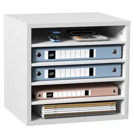 Front. VEVOR - Literature Organizers, 5 Compartments Office Mailbox with Adjustable Shelves, Wood Literature Sorter - White.
