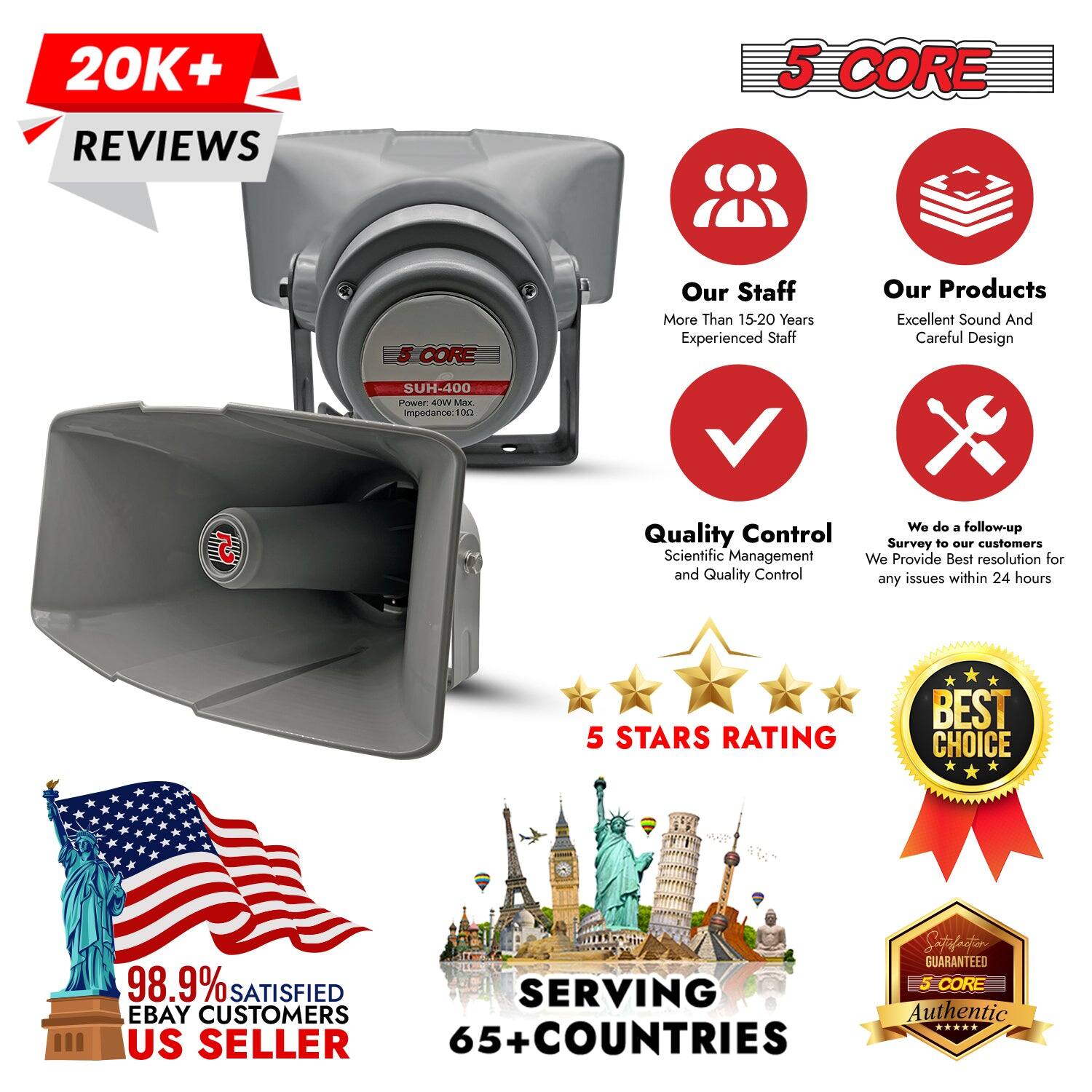 20K+ REVIEWS

5 CORE

Our Staff
More Than 15-20 Years Experienced Staff

Our Products
Excellent Sound And Careful Design

Quality Control
Scientific Management and Quality Control

We do a follow-up Quality Control to Survey our customers
We Provide Best resolution for any issues within 24 hours

5 STARS RATING
BEST CHOICE

98.9% SATISFIED EBAY CUSTOMERS
US SELLER SERVING 65+ COUNTRIES

5 CORE Authentic