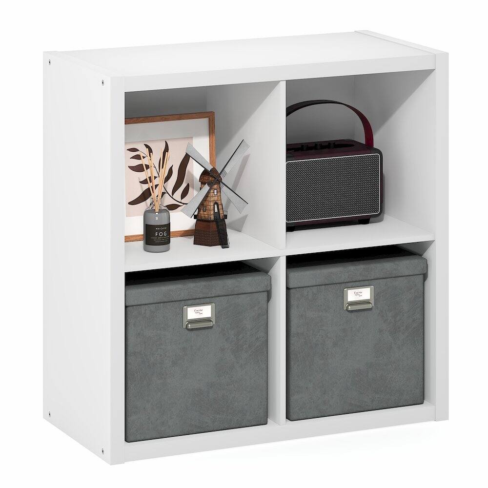 Back. Furinno - CUBICLE Book Shelf, 4-Cube Bookshelf, Bookcase, Reversible, Closed Back, Extra Thick Frame, 14.6 x 30 x 30 - White.