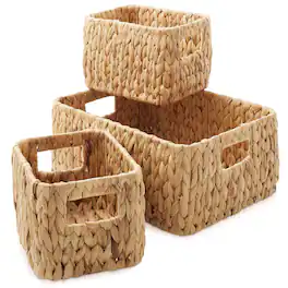 Casafield - Hyacinth Storage Basket Set w Handles - Woven Bin Organizers - Natural - Hyacinth