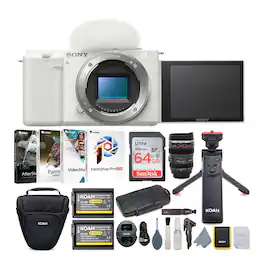 Sony - Alpha ZV-E10 APS-C Vlog Camera Body (White) Content Creator's Bundle