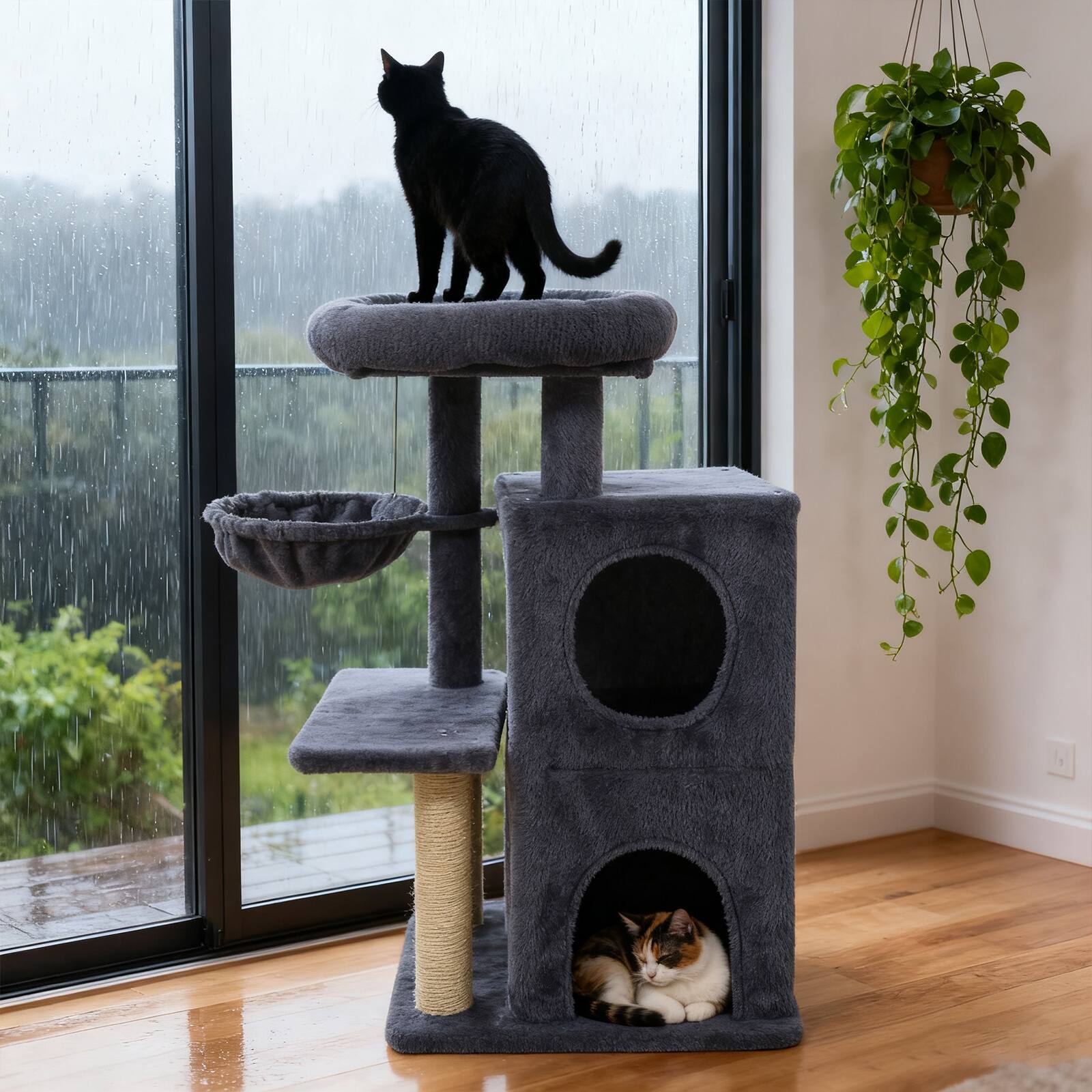 Alt View 1. Gymax - Gymax 33.5'' Cat Tree w/ 2-Tier Condo Padded Plush Top Perch Sisal Scratching Posts Deep Gray.