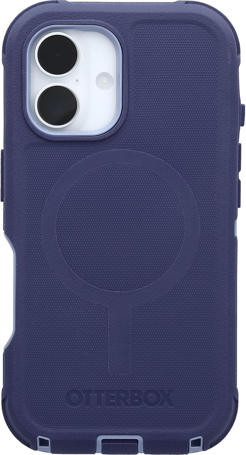 Back. OtterBox - OtterBox iPhone 16 (Only) - Defender Series Case - Holster Clip Included - Built-in Magnets - Rugged & Durable - Denver Dusk (Purple).
