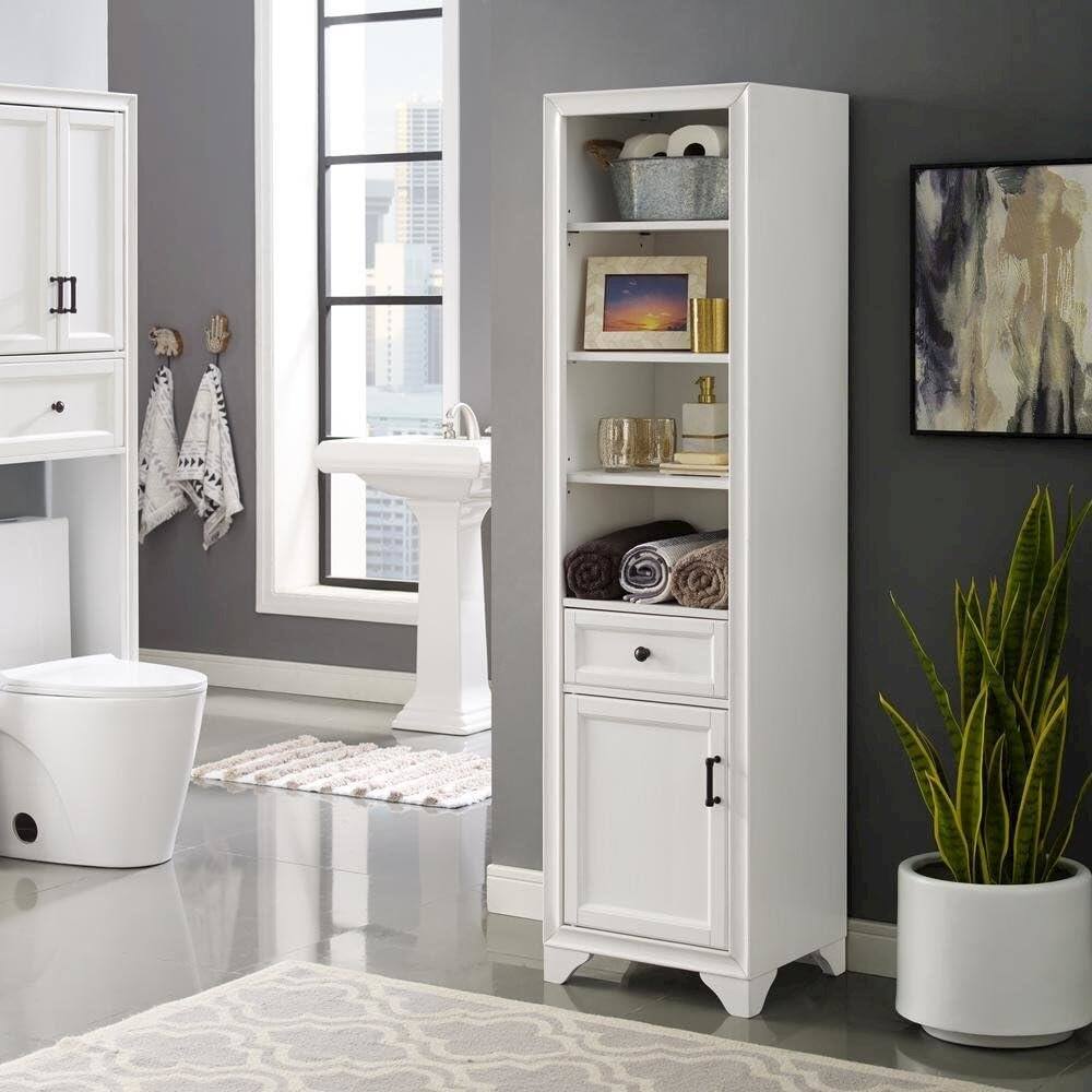 Alt View 4. FurniFact - White linen cabinet with anti-tip hardware and sturdy construction - White.