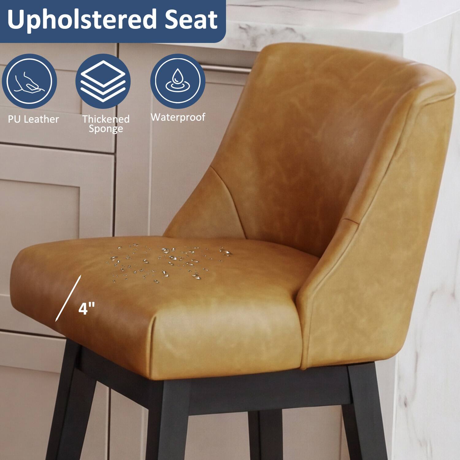 Upholstered Seat

- PU Leather
- Thickened Sponge
- Waterproof

4"