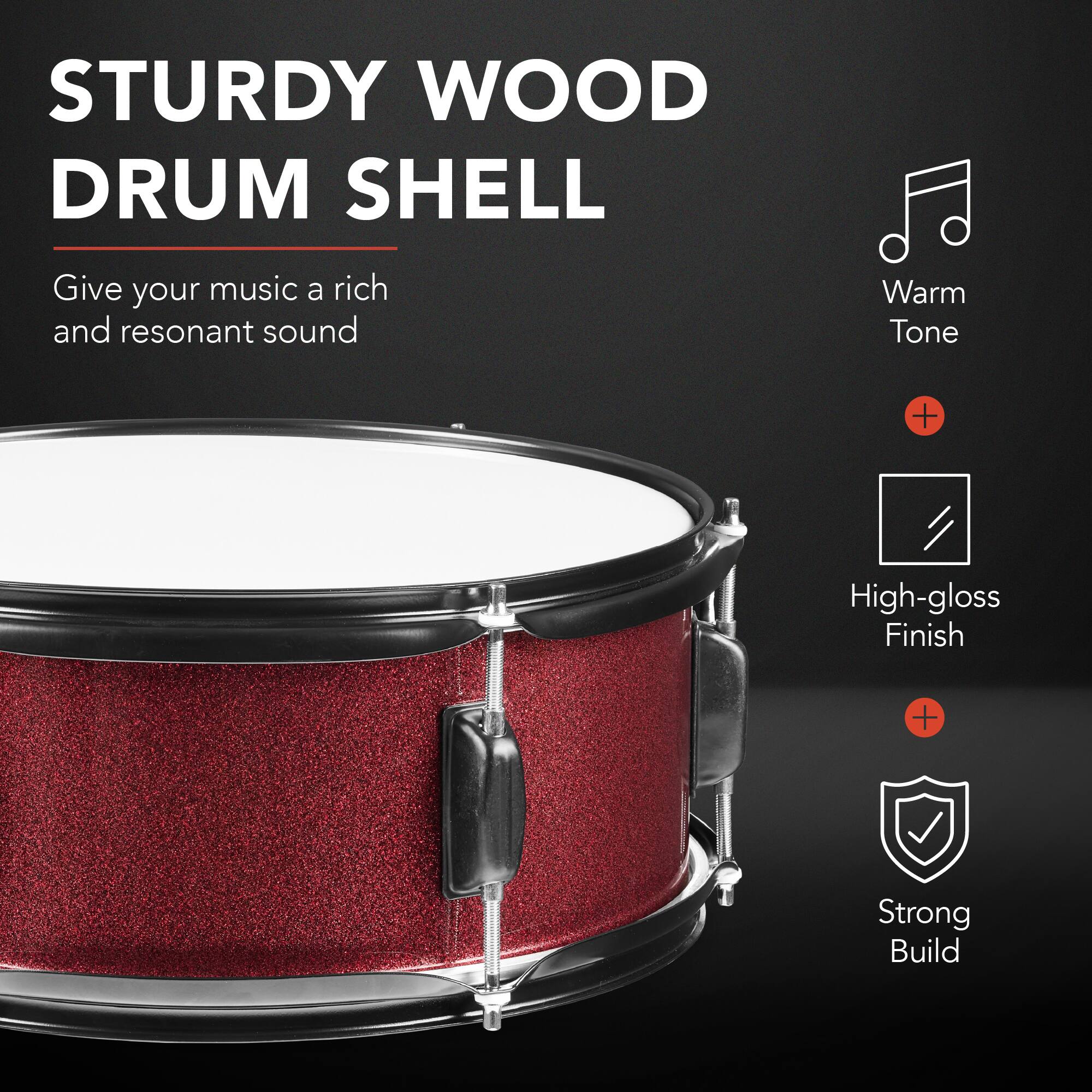 STURDY WOOD DRUM SHELL

Give your music a rich and resonant sound

Warm Tone + High-gloss Finish + Strong Build
