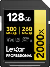 128 GB 300 MB/s R 260 MB/s W V90 U3 S2 II 2000x Lexar PROFESSIONAL