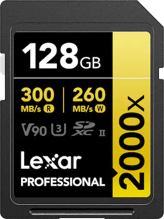 128 GB 300 MB/s R 260 MB/s W V90 U3 S2 II 2000x Lexar PROFESSIONAL