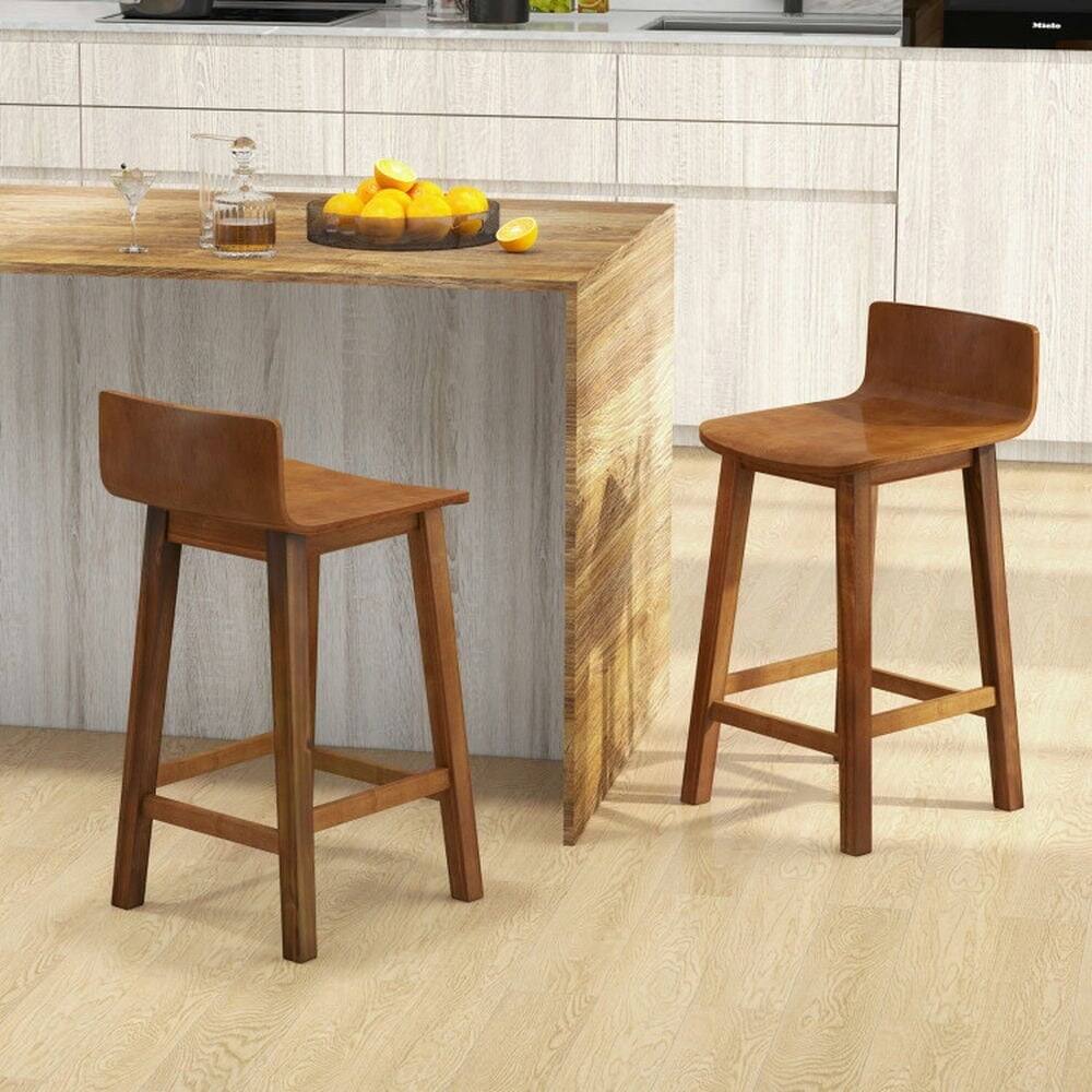 Alt View 4. Kadyn - Kitchen Counter Bar Chairs, Bar Stools,Wood Bar Stools Set of 2 with Solid Back and Seat-Walnut - Brown.