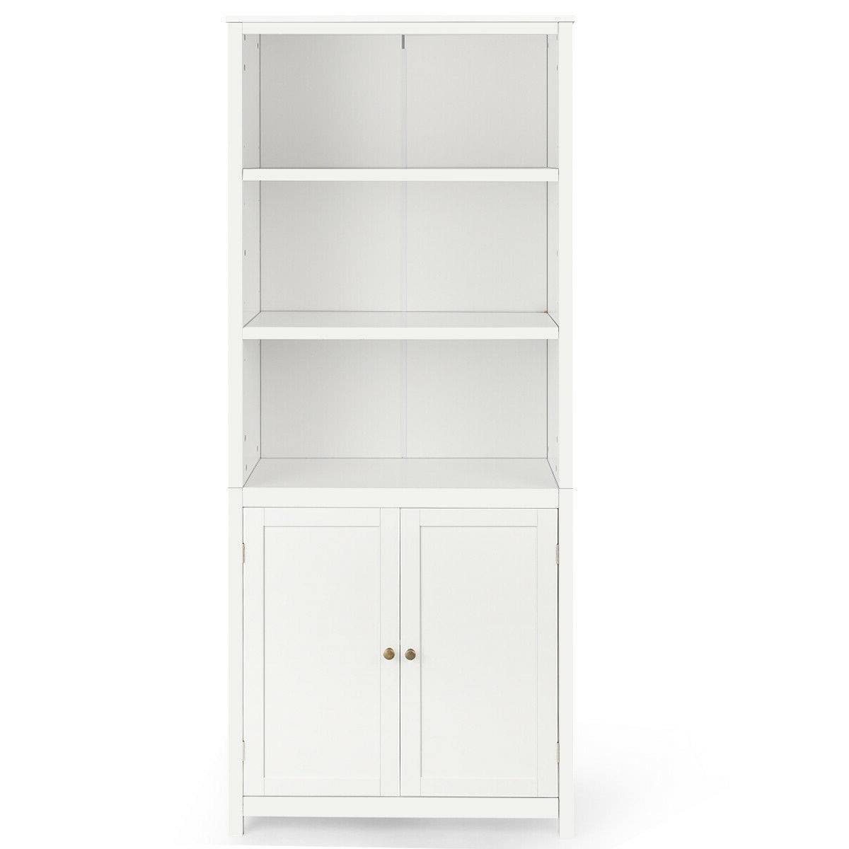 Angle. Hivvago - White Bathroom Linen Tower Towel Storage Cabinet with 3 Open Shelves - White.