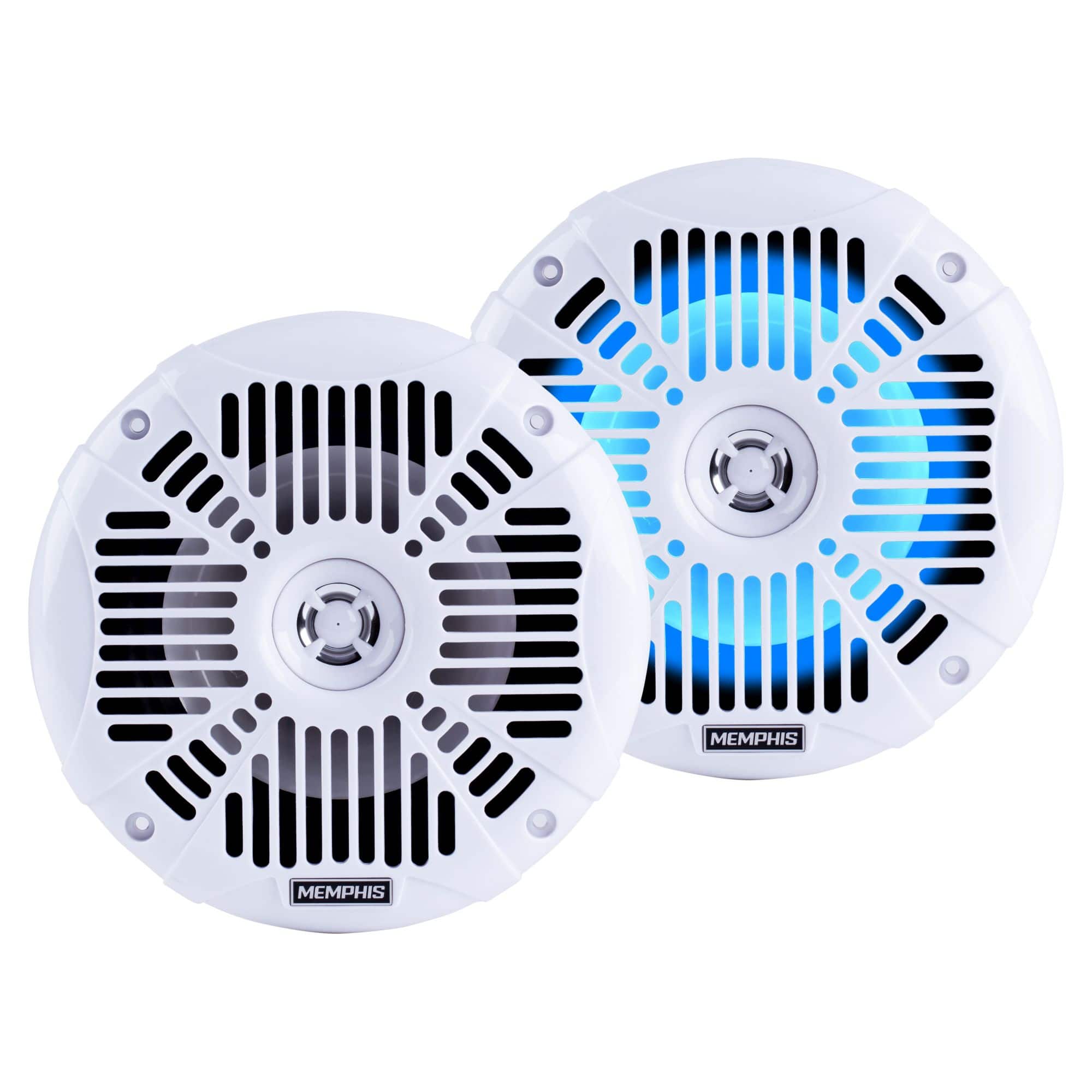 Memphis Car Audio - Memphis Audio MXA602SLW MXA OEM Fit 6.5" Marine Grade Coaxial Speakers, White With Blue LED - Pair - Black/Gray